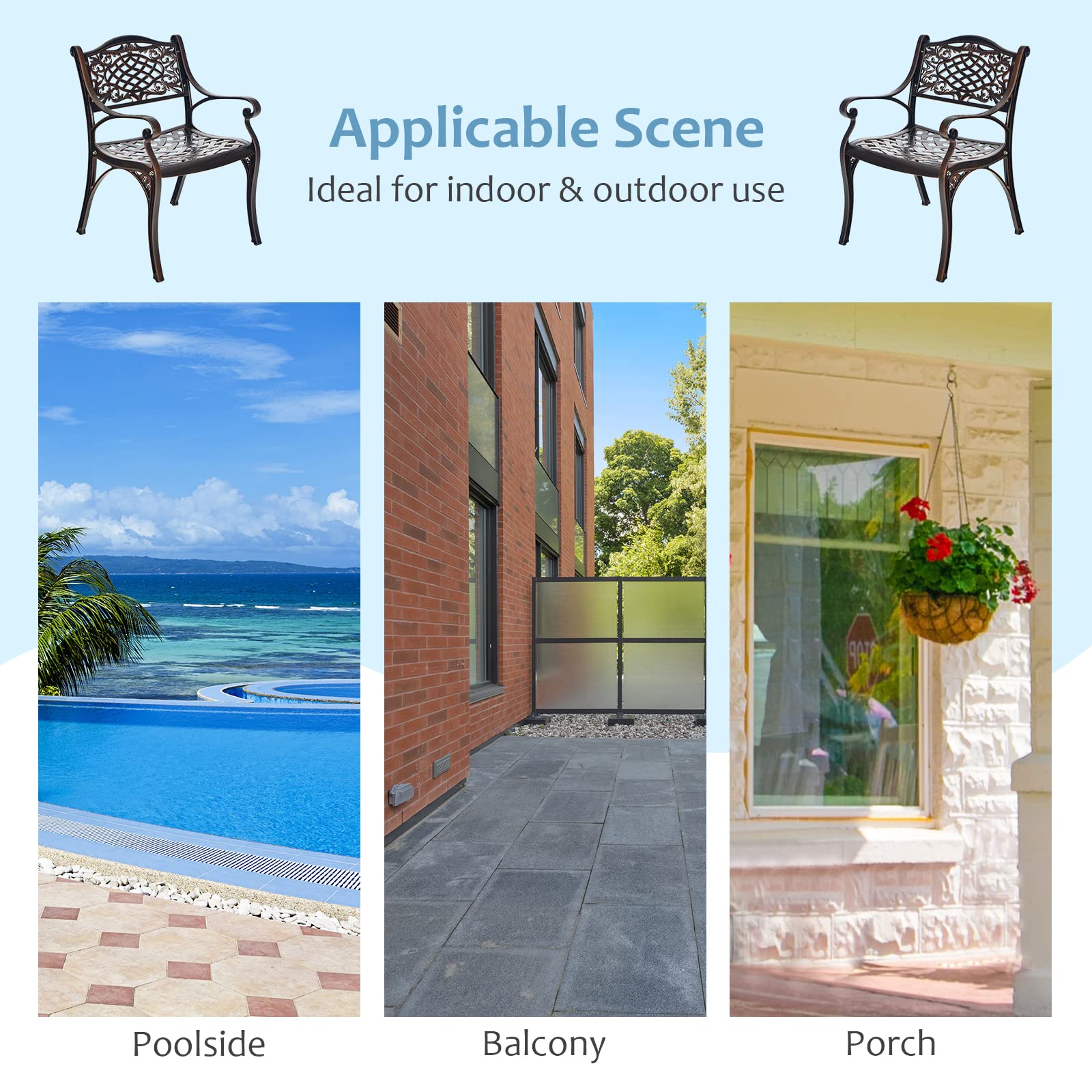 Giantex 2-Piece Patio Chairs Set - Heavy Duty Cast Aluminum Bistro Chairs with Armrests, All-Weather Outdoor Dining Chairs with Adjustable Feet - Perfect for Garden, Deck, Backyard, Poolside & Patio Relaxation