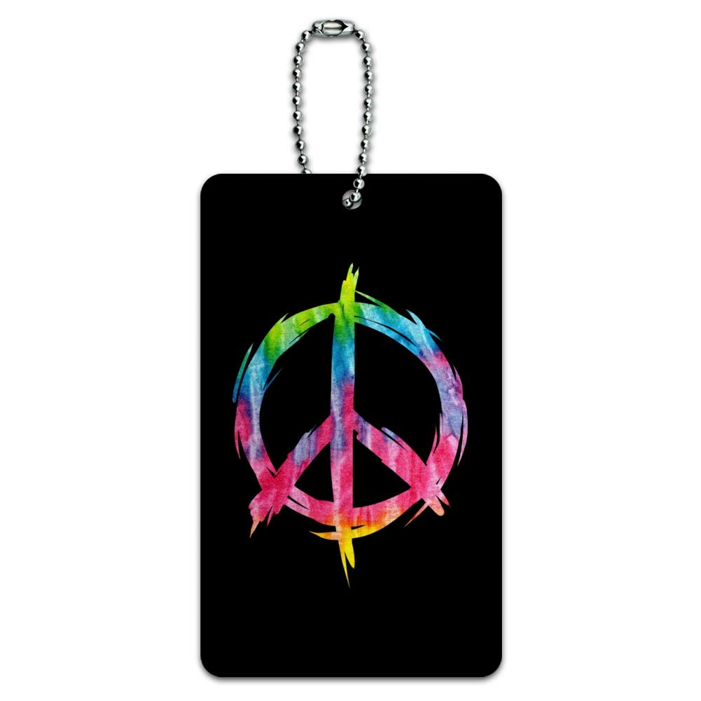 Colorful Tie Dye Peace Sign Luggage Tag - Durable Suitcase ID Card Holder for Travel Bags - Perfect for Carry-On Identification & Personalization (Airport, Cruise, Backpack Use)