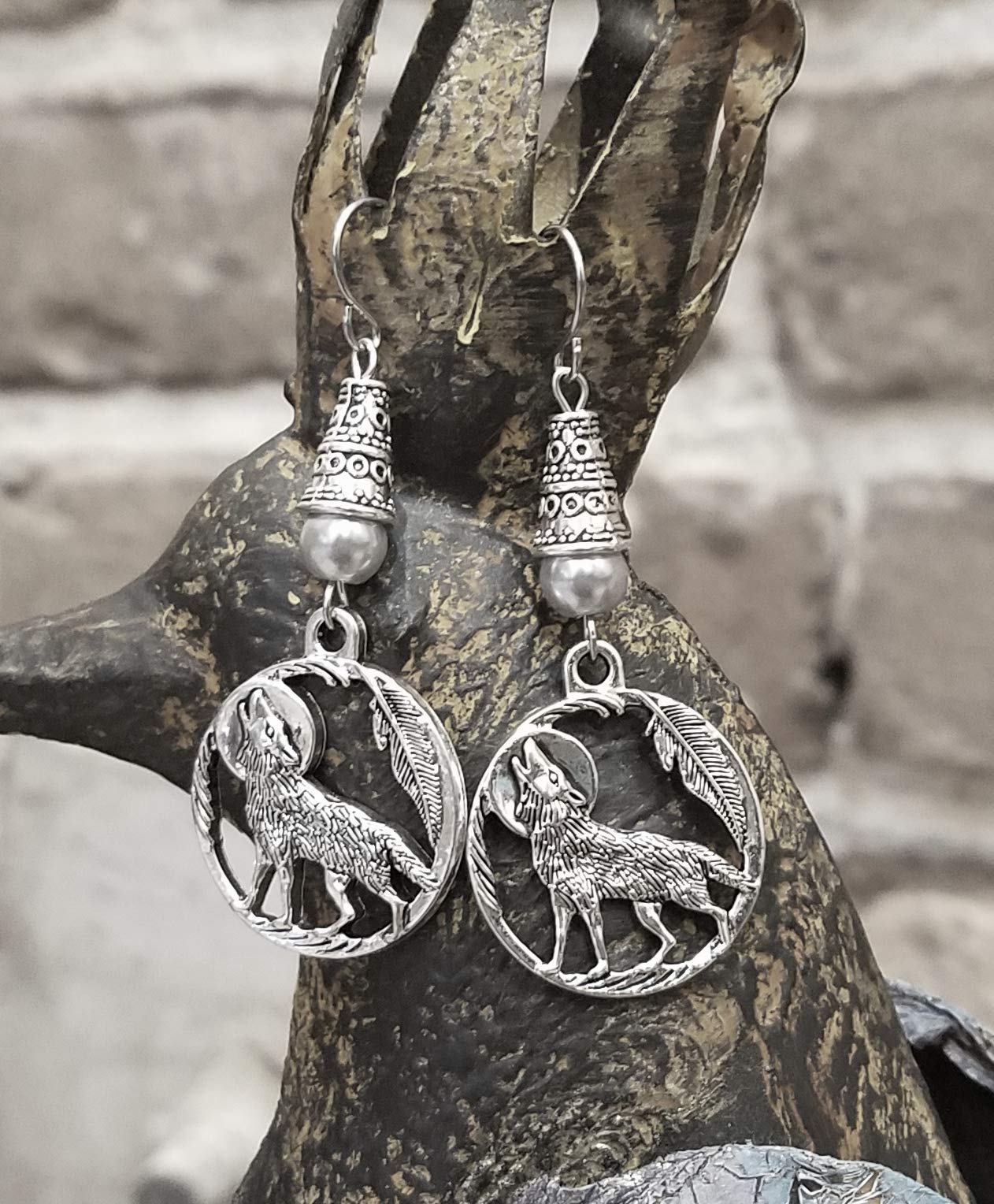Handmade Wolf Earrings - Stainless Steel Ear Wires with Accent - Perfect for Gothic Fashion, Nature Lovers & Unique Jewelry Gifts