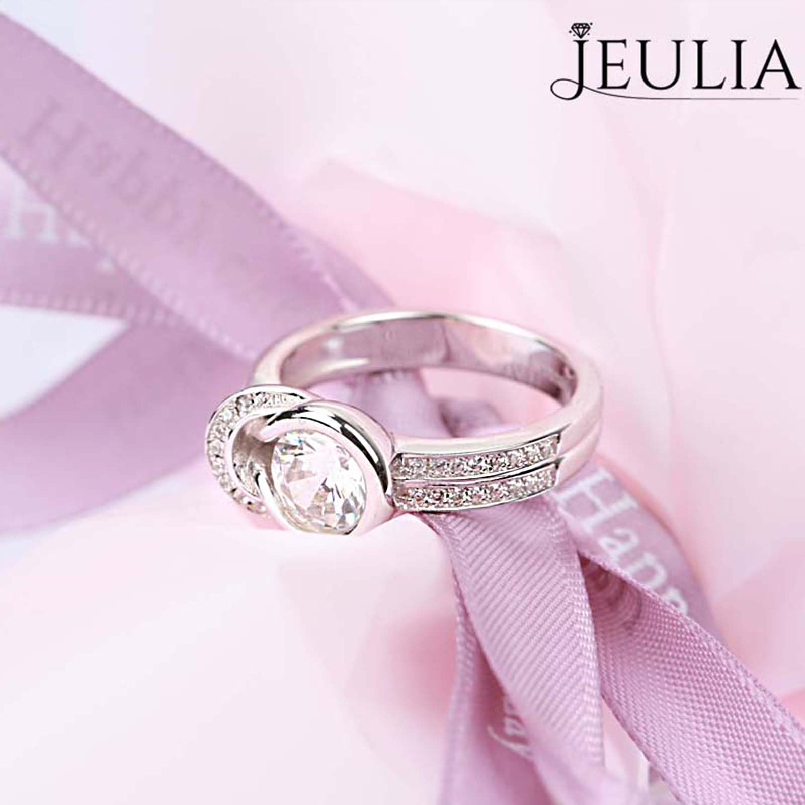 Jeulia Sterling Silver Knot Round Cut Infinity Engagement Ring Set with Halo Crystal - Wedding Band, Promise Ring, Anniversary Gift for Her with Jewelry Box | Perfect for Proposals, Bridal Jewelry & Special Occasions