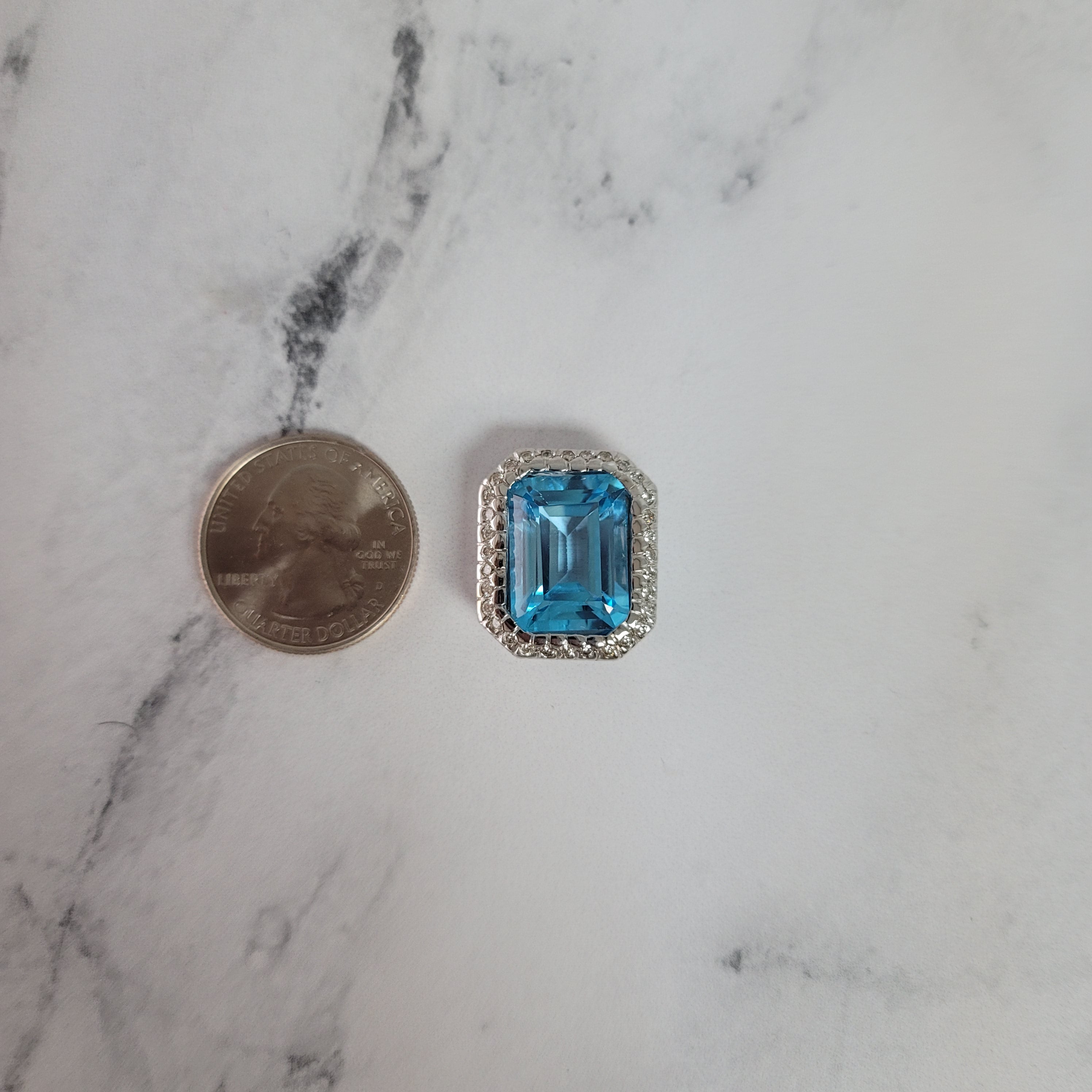 Emerald Cut Blue Topaz Diamond Halo Necklace 16.64cttw 14k White Gold - Elegant Jewelry for Weddings, Anniversaries & Special Occasions