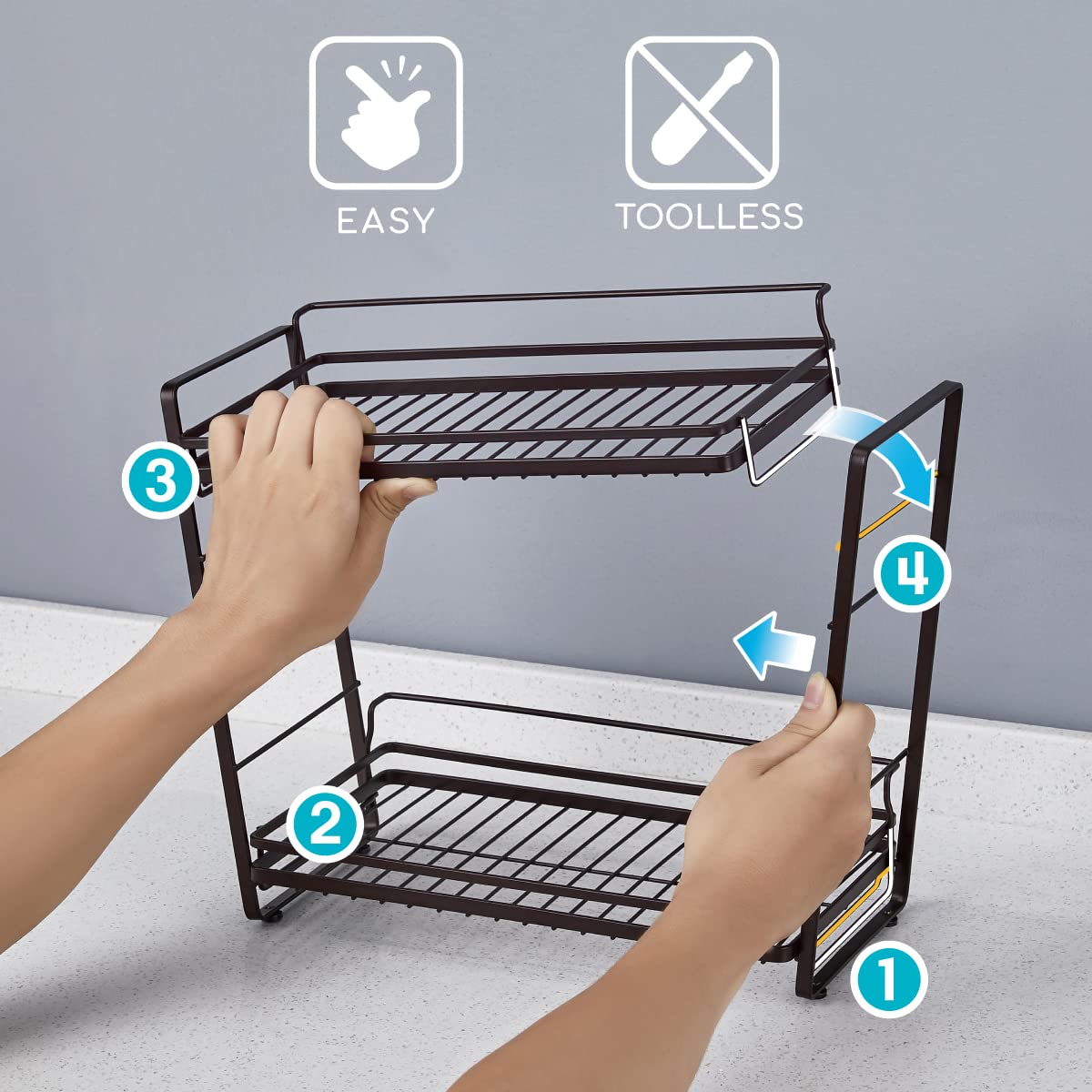 2-Tier Bathroom Organizer for Countertops - Black Makeup & Vanity Storage Tray for Kitchen & Bathroom Organization - Perfect for Cosmetics, Skincare & Small Essentials - Home & Office Use