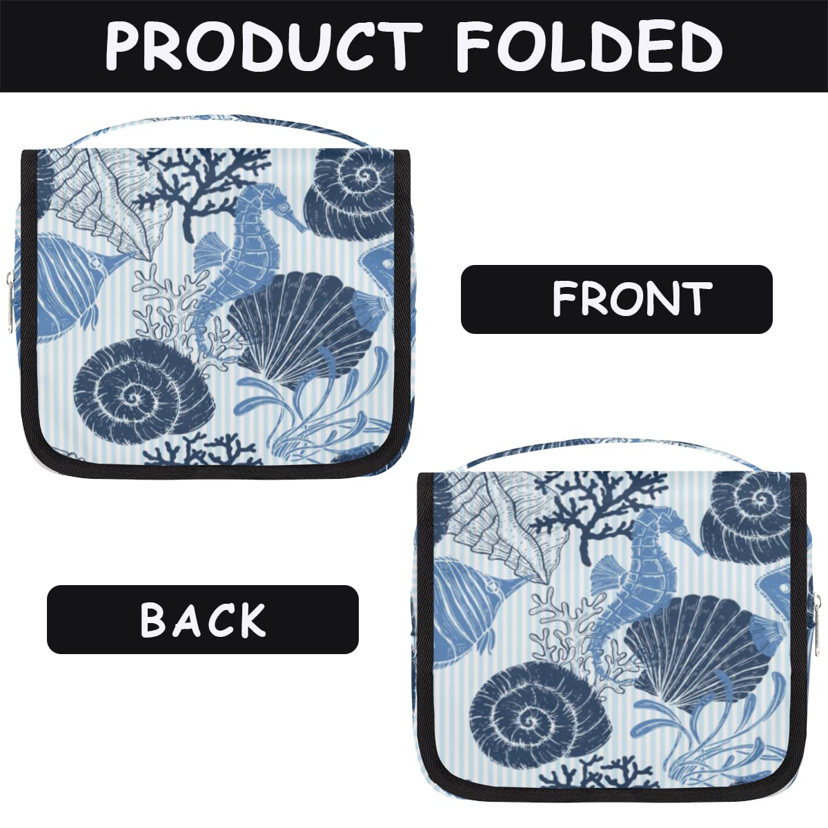 Waterproof Hanging Toiletry Bag with Seashell Design - Travel Makeup Organizer Pouch with Hook for Women & Men - Perfect for Beach Vacations, Camping Trips and Gym Use