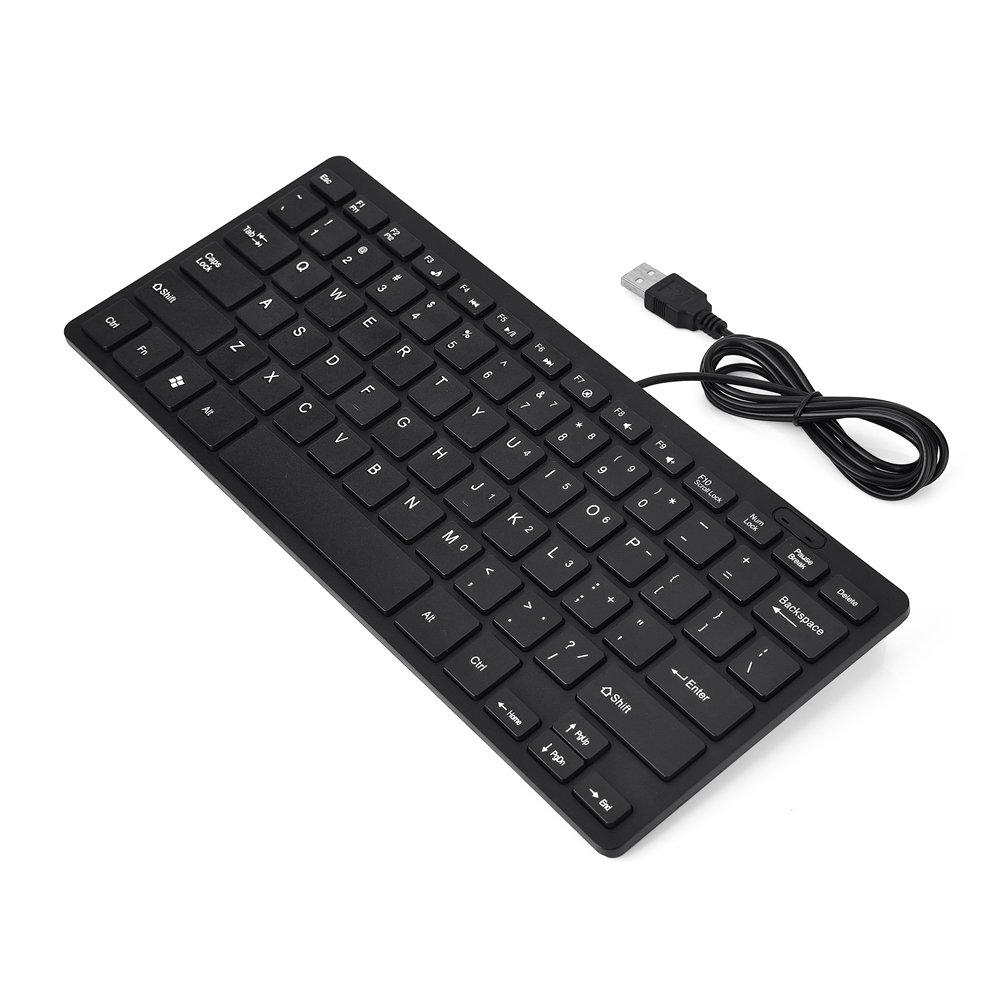 78-Key Ultra Thin Mini USB Wired Keyboard for PC, Laptop, Desktop - Compact Design for Office, Gaming & Home Use (Black)