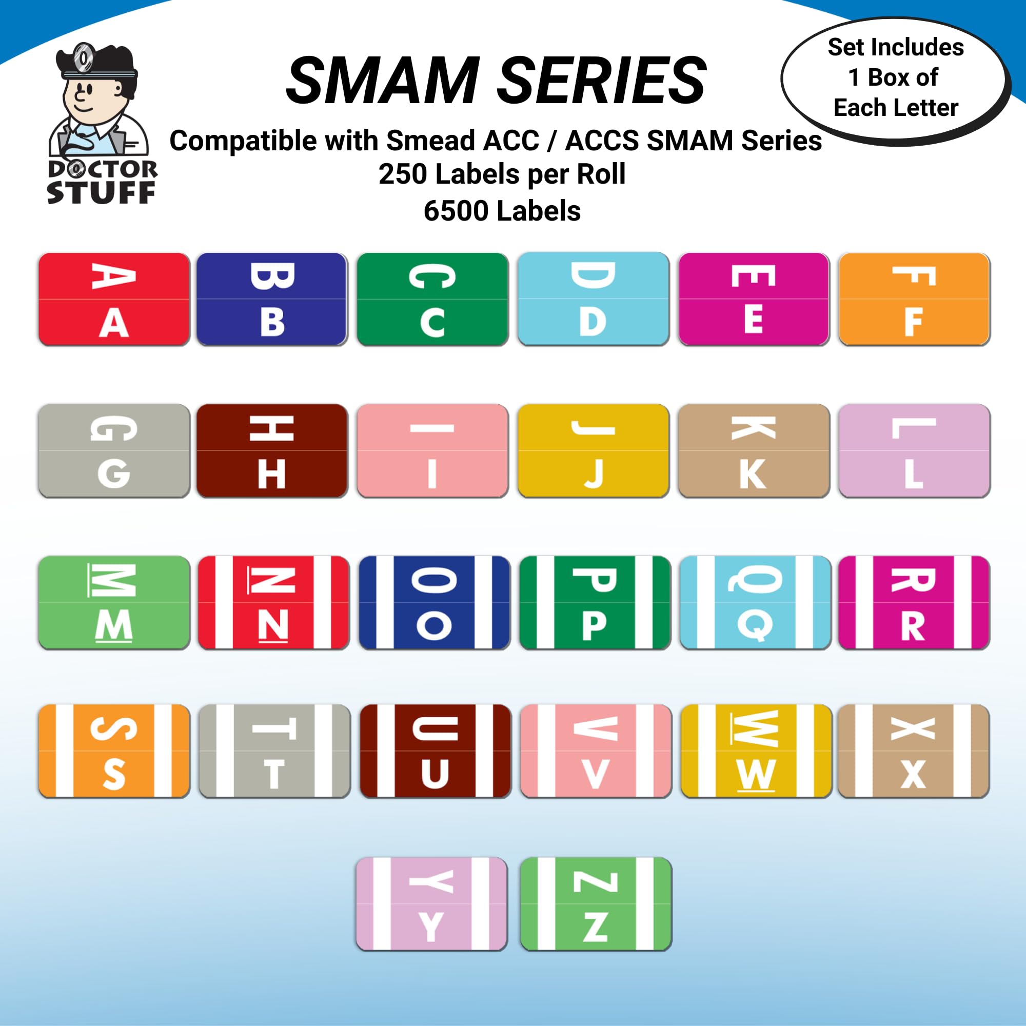 Doctor Stuff - Alphabet File Folder Labels A-Z Complete Set with Storage Tray | 1-5/8