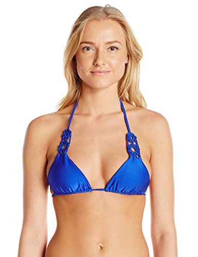 Luli Fama Women's Hand Knit Crochet Flower Triangle Bikini Top - Floral Beach Bikini for Summer Vacation, Pool Party & Tropical Getaway