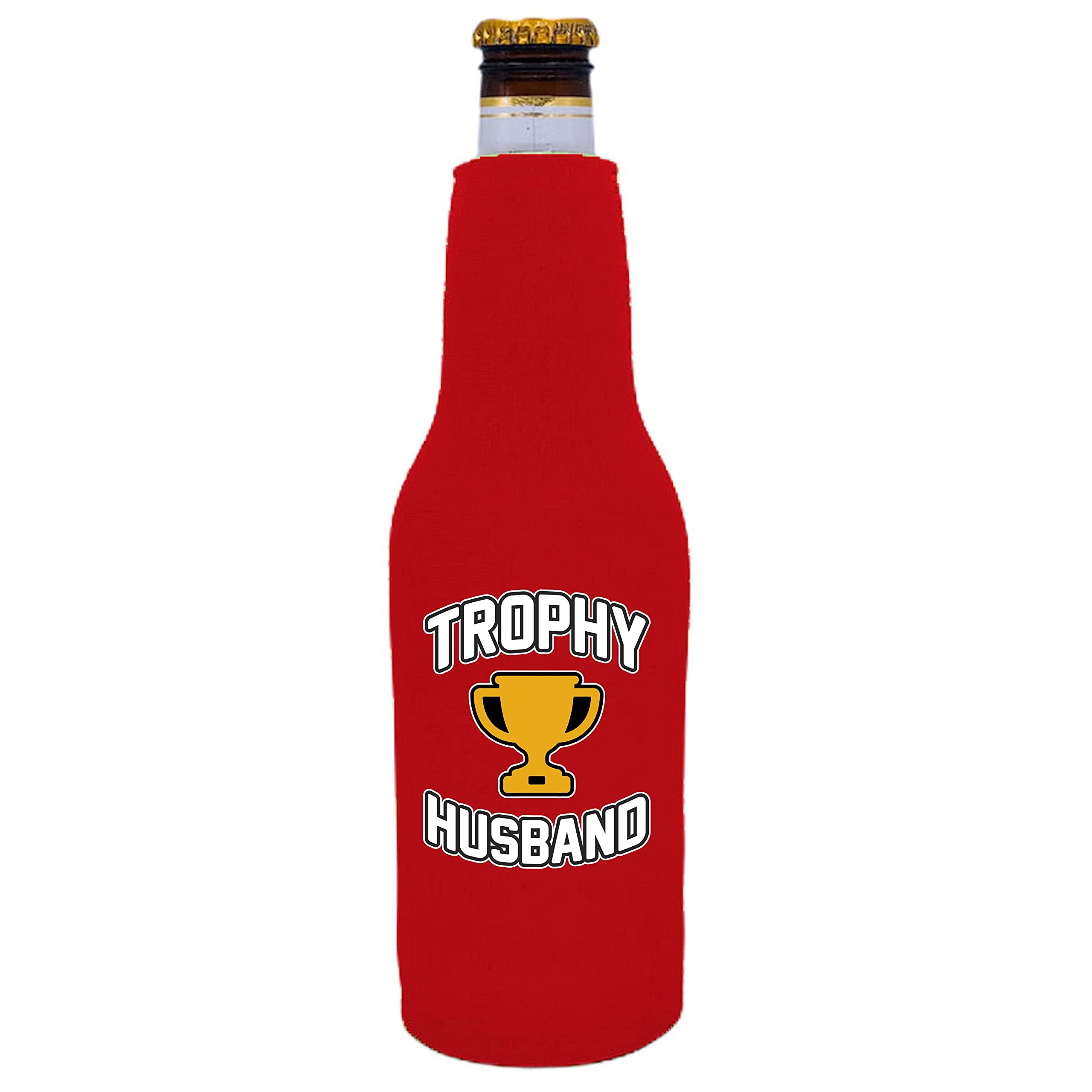 Best Selling Trophy Husband Beer Bottle Koozie - Insulated Can Cooler for Men (Red) - Perfect for BBQ, Parties & Gifts