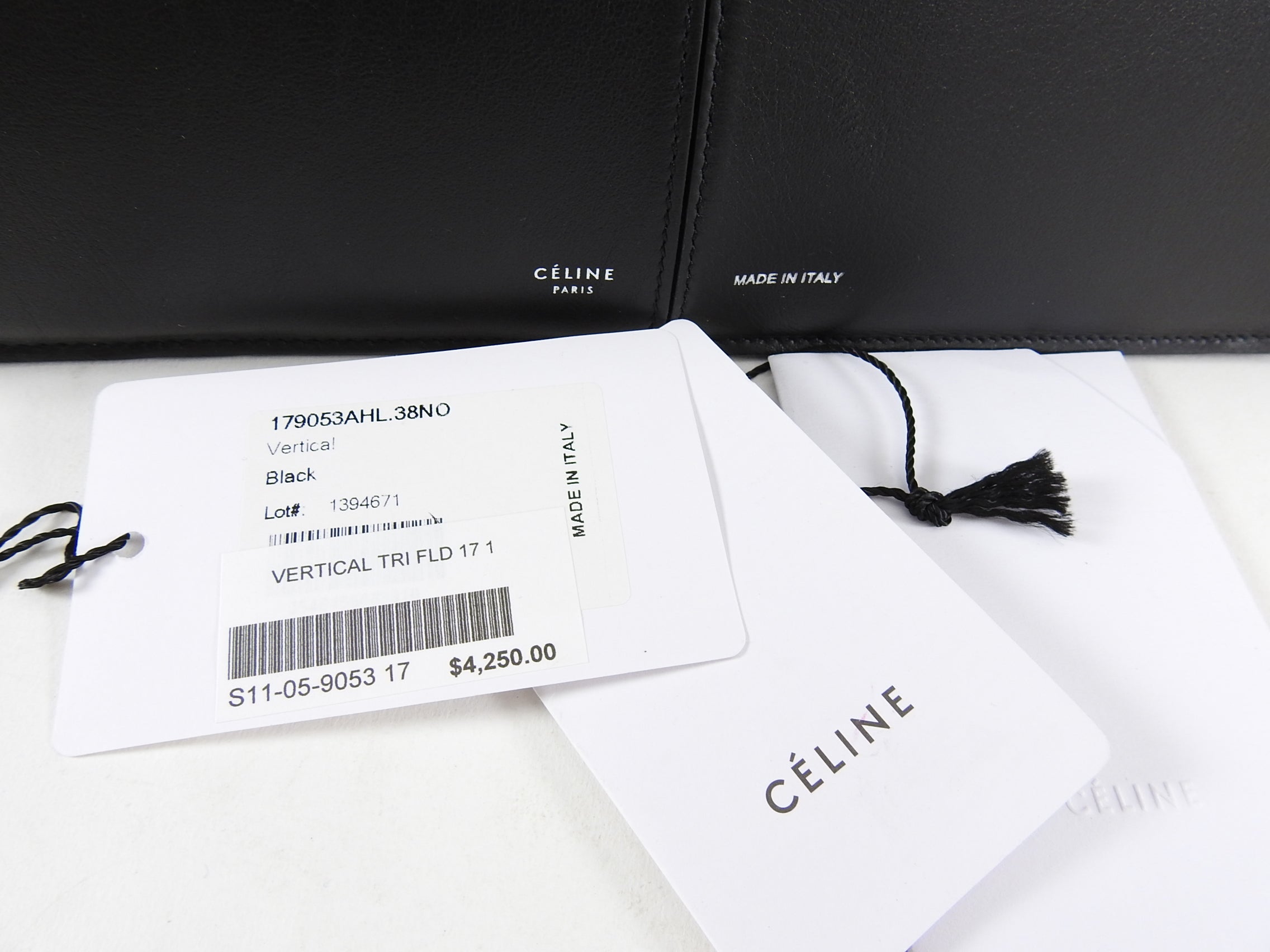 Celine Black Leather Trifold Vertical Large Tote Bag for Women - Luxury Designer Handbag for Work, Travel & Everyday Use