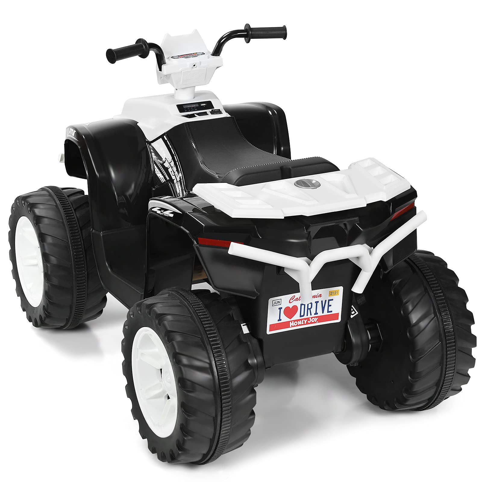 HONEY JOY 12V Kids Electric Ride On ATV Quad - 4-Wheeler Battery Powered Toddler Car with LED Headlights, 2 Speeds, Slow Start, Horn & Music - Safe Treaded Tires for Boys & Girls (White) | Perfect for Outdoor Play, Backyard Adventures & Birthday Gifts