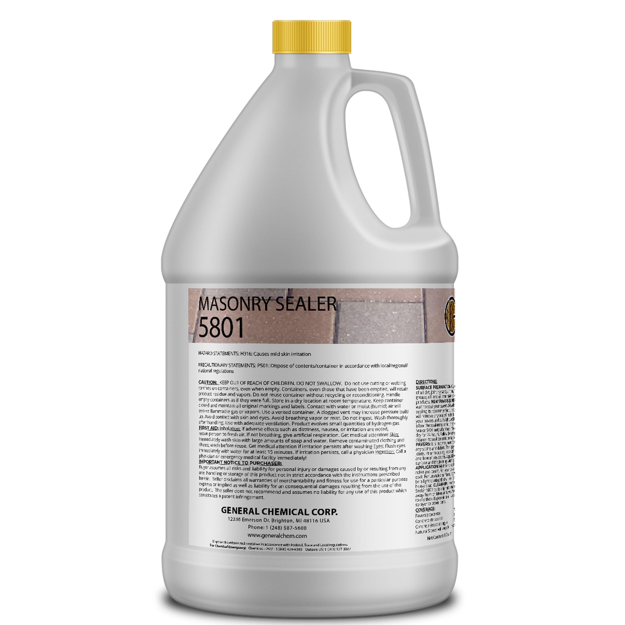 DeckGeneral Masonry Sealer 5801 - Clear Silane Siloxane Waterproof Concrete Sealant for Stone, Brick & Mortar - Protects Driveways, Sidewalks, Patios & Outdoor Surfaces from Weather Damage (1 Gallon) - Ideal for DIY Home Improvement & Commercial Use