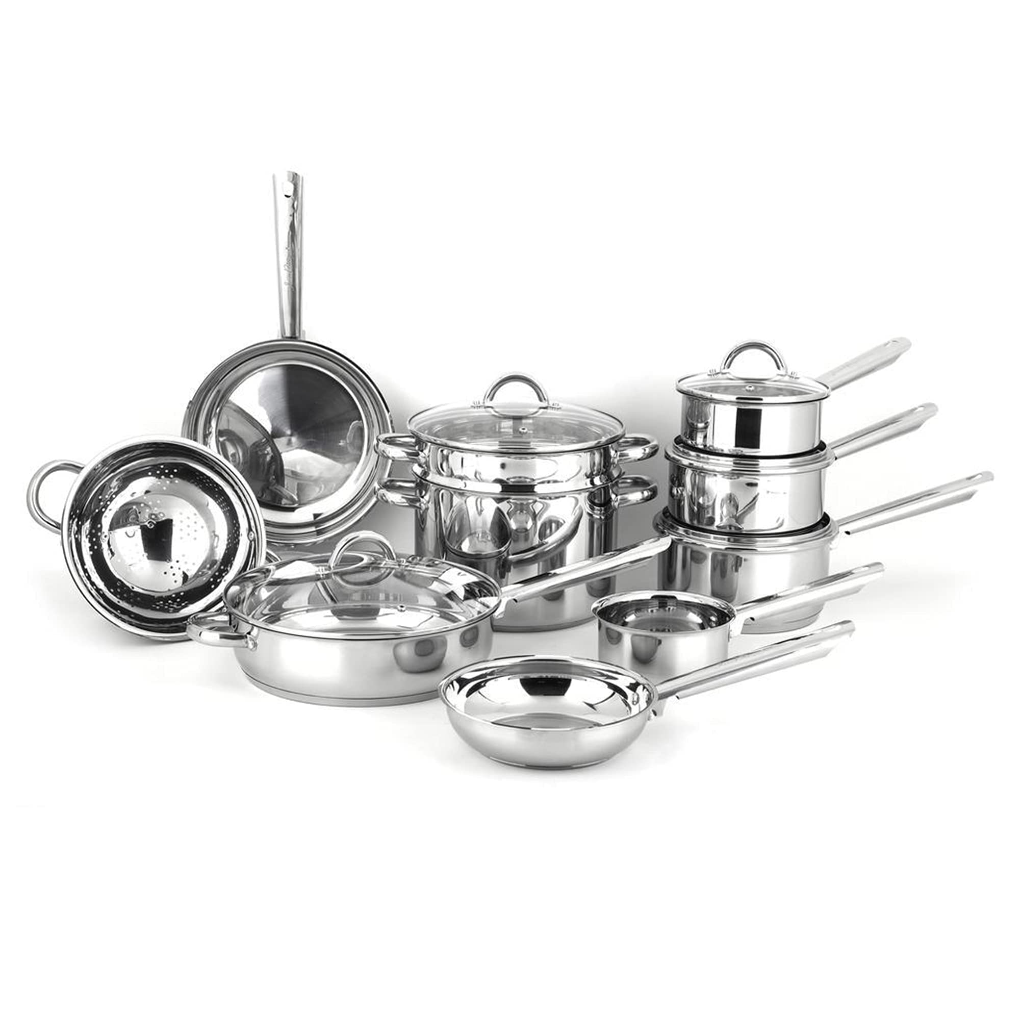 Premium 15-Piece Non-Stick Cookware Set - Stainless Steel Pots & Pans for Gas/Electric/Induction Stoves & Ovens | Dishwasher Safe Kitchen Essentials by Jean Patrique | Perfect for Everyday Cooking, Baking & Family Meals