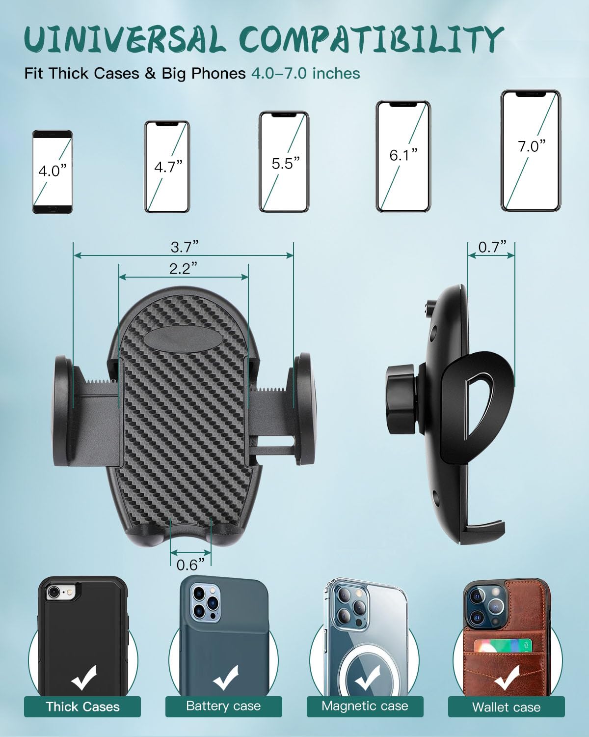 Universal Golf Cart Phone Holder - Adjustable Cup Holder Mount for 4.7-6.8