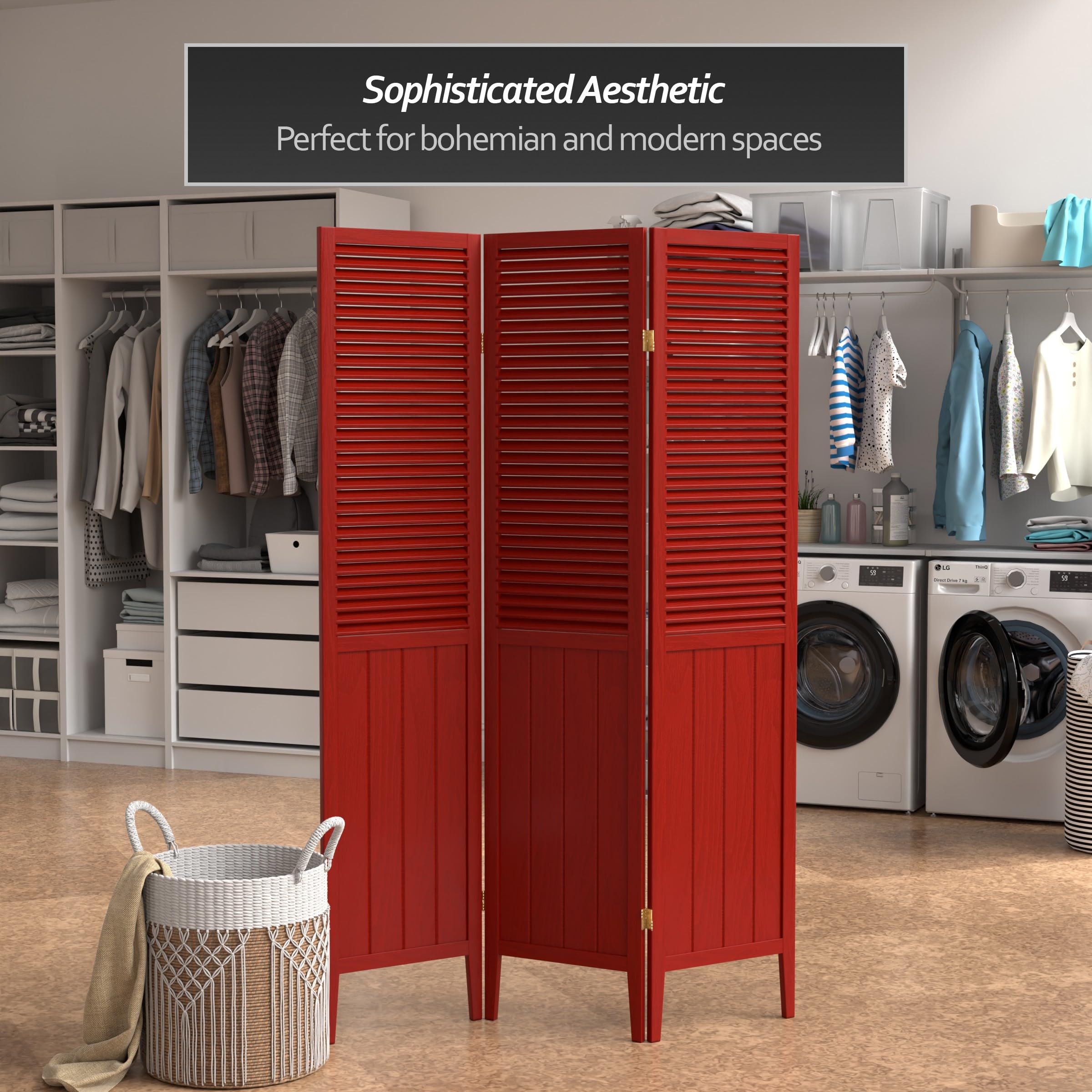 Red Lantern SS-BEAD-Rosewood-3P 3-Panel Rosewood Room Divider Screen - Perfect for Home Decor, Office Partition & Asian-Themed Interior Design