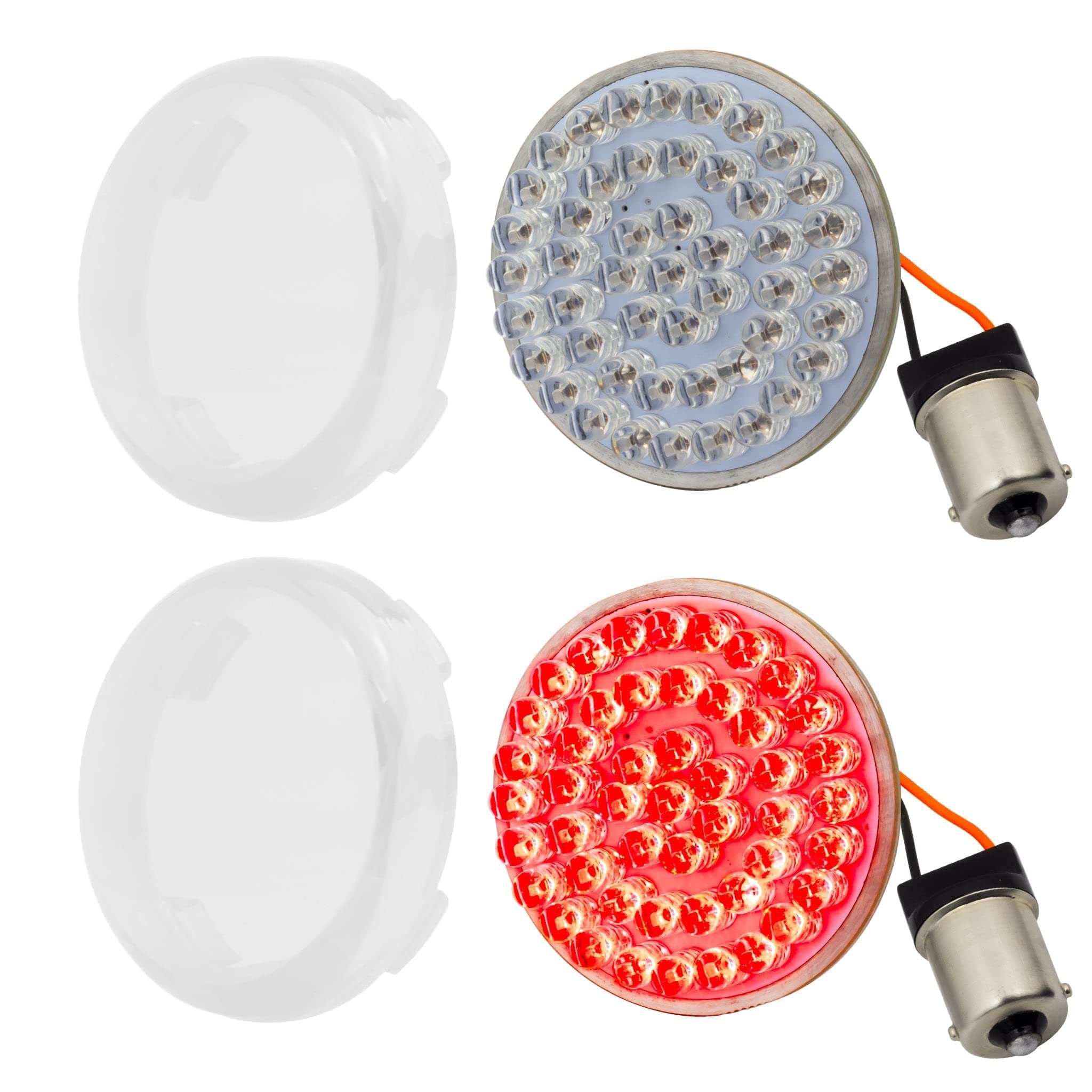 Eagle Lights 8748TS-1156R-C 2 Inch Rear LED Turn Signals for Harley Davidson Motorcycles - Red Lens, 1156 Base, Clear Lens Option | Upgrade Motorcycle Safety & Style for Night Riding & Custom Builds