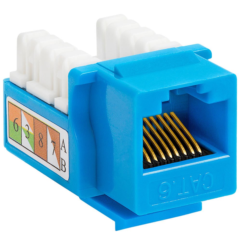 Cmple - 90 Degree Cat6 Keystone Jack Insert, Punch Down RJ45 Female Connector for Ethernet Cables & Wall Plates (Blue) - Ideal for Home Networking, Office Setup & Server Rooms