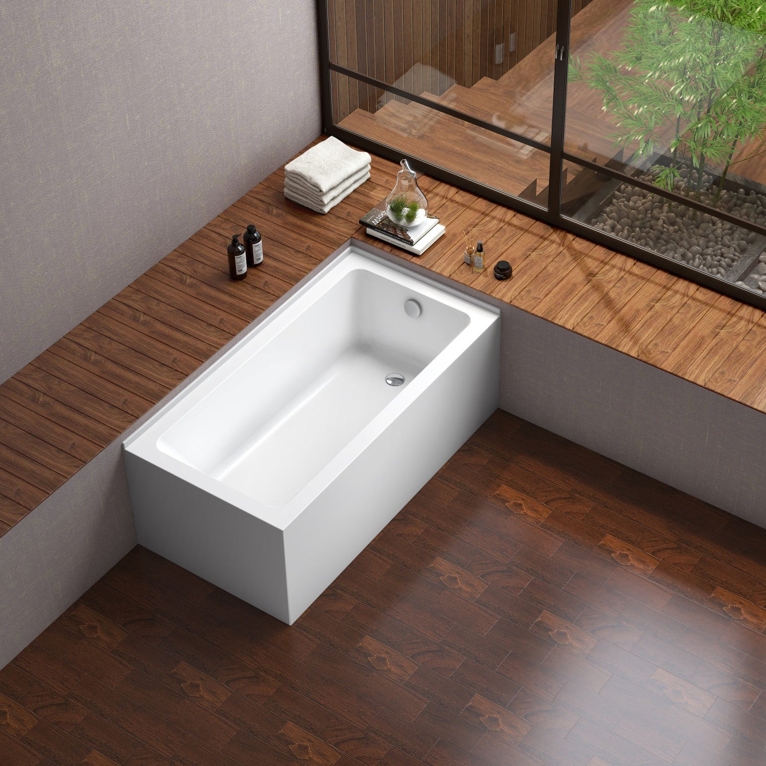 Aqua Eden VTAP6030R22TS 60-Inch Acrylic Rectangular 2-Wall Corner Alcove Bathtub - Right Hand Drain, Glossy White - Perfect for Small Bathrooms & Spa-Like Retreats