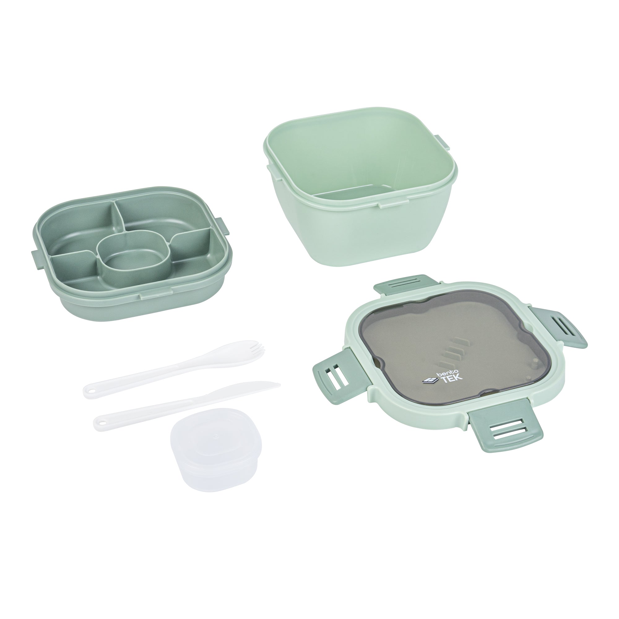 Bento Tek 58 oz BPA Free Green Lunch Box with Fork & Knife - Microwave Safe, Reusable Food Container (7.25