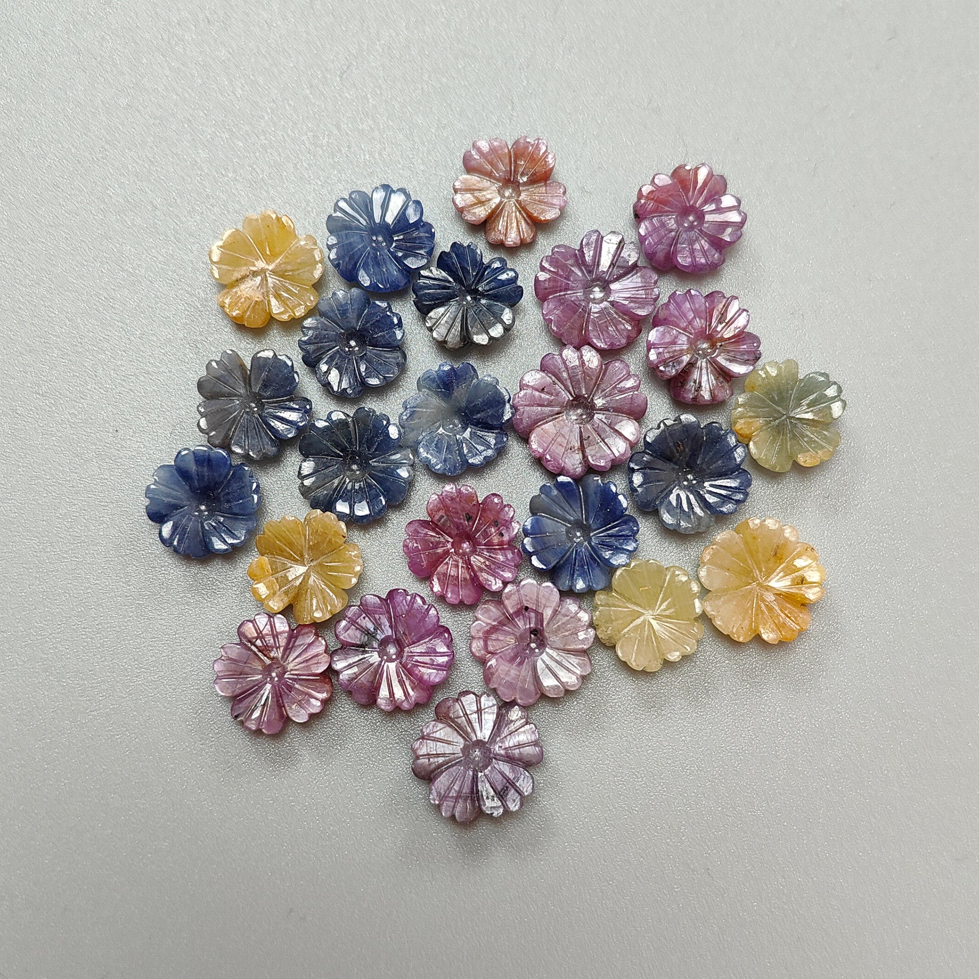 100% Natural Multi Sapphire Gemstone Flower Carving - Hand Carved Jewelry Making Supplies for Necklaces, Rings & DIY Crafts | Perfect for Bohemian Style Accessories & Gift Giving