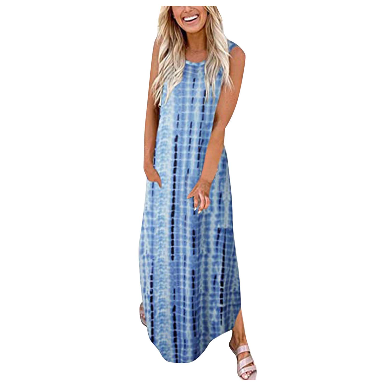 Women's Floral Print Casual Maxi Dress - Sleeveless with Pockets, Loose Fit for Beach & Summer Outings | Perfect for Vacations, Parties & Everyday Wear