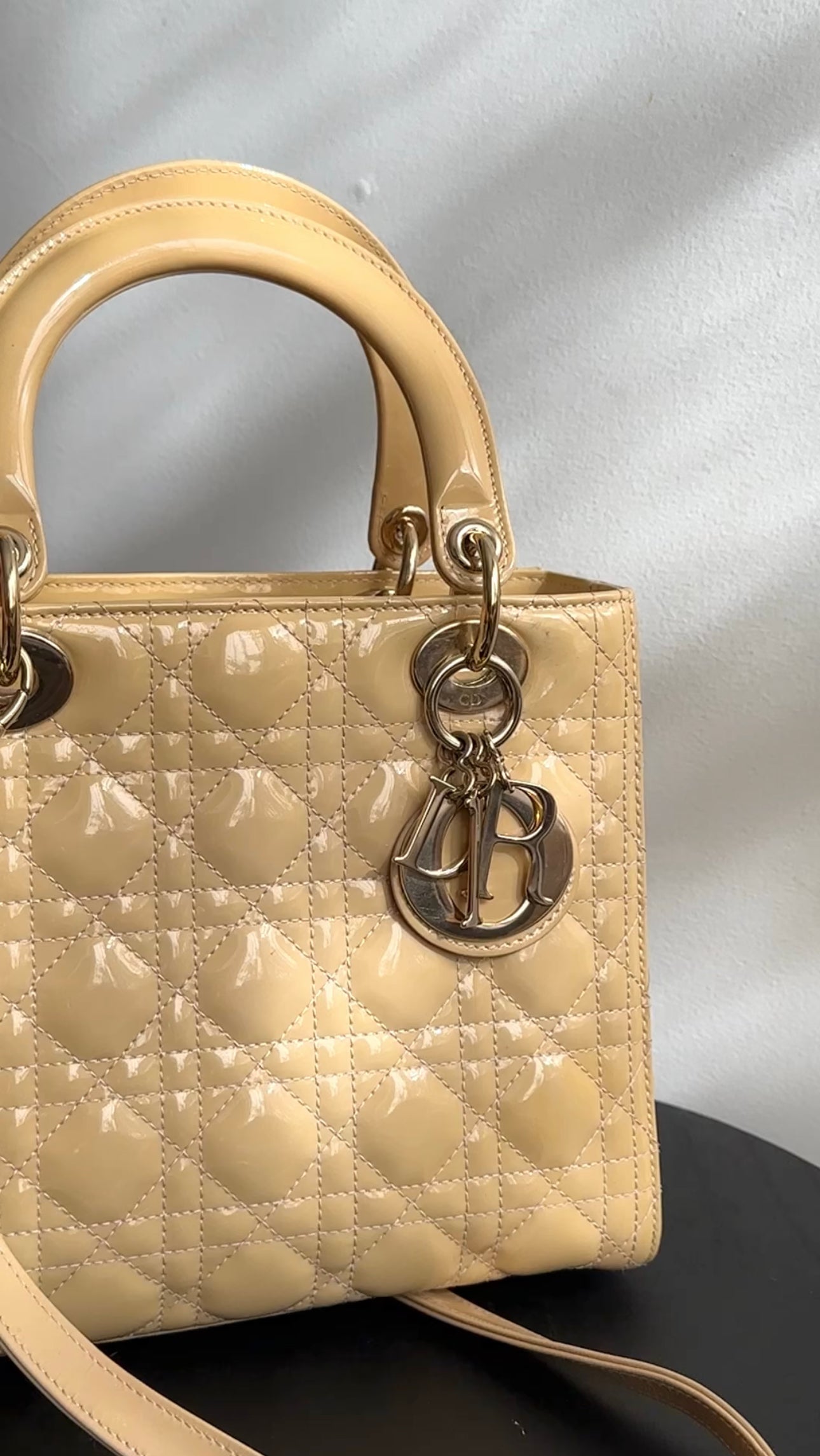Christian Dior Lady Dior Medium Beige Cannage Patent Leather Handbag - Luxury Designer Tote for Women, Perfect for Work, Parties & Special Occasions