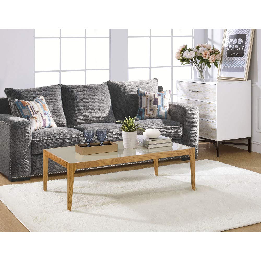 Modern Gwynn Coffee Table & Side Table Set - Natural Wood & Frosted Glass Console Table for Living Room, Bedroom, Hallway Entryway - Perfect for Small Spaces & Home Decor