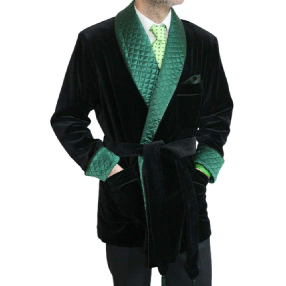 Luxury Black Velvet Smoking Jacket for Men - Quilted Dinner Coat & Formal Robe - Perfect for Weddings, Parties & Evening Events