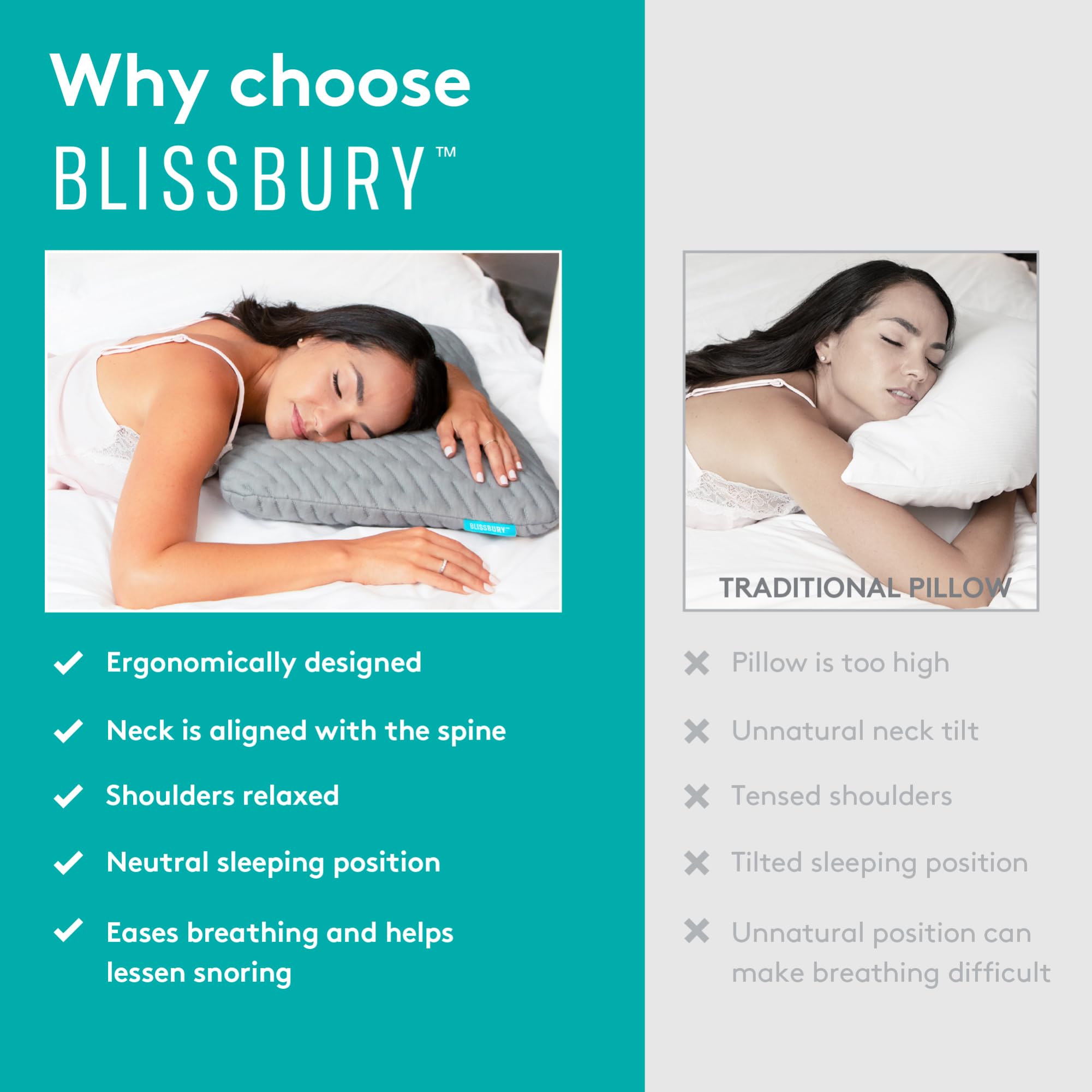 BLISSBURY King Size 2.6 Inch Ultra Thin Memory Foam Pillow for Back & Stomach Sleepers | Certified Neck & Back Support | Hypoallergenic Removable Cover | Perfect for Side Sleepers, Travel & Home Use