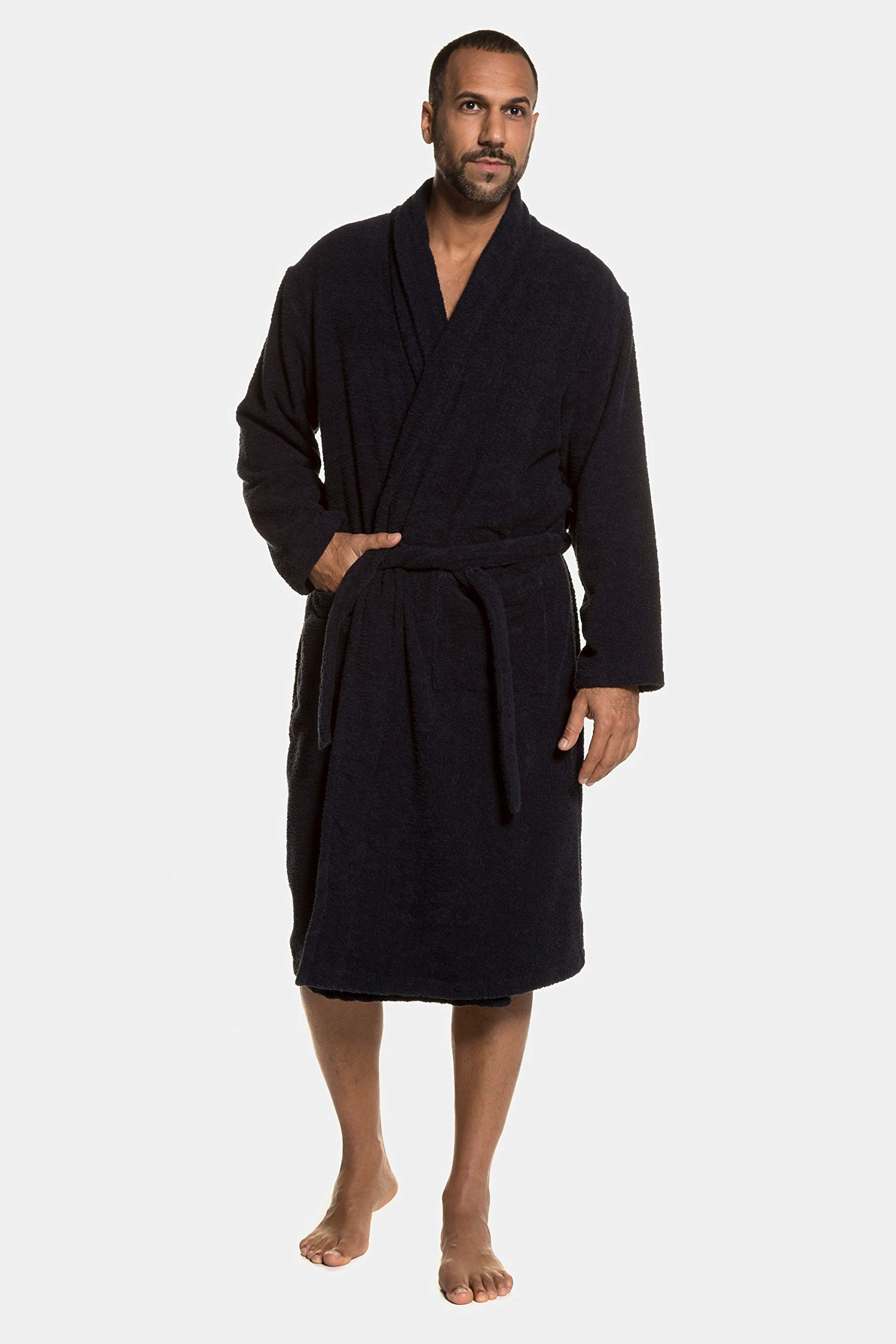 JP 1880 Men's Big & Tall French Terry Classic Bathrobe - Navy Blue - XXXXXXX-Large 702388 76 - Soft Cotton Robe for Spa, Lounge & Home Relaxation