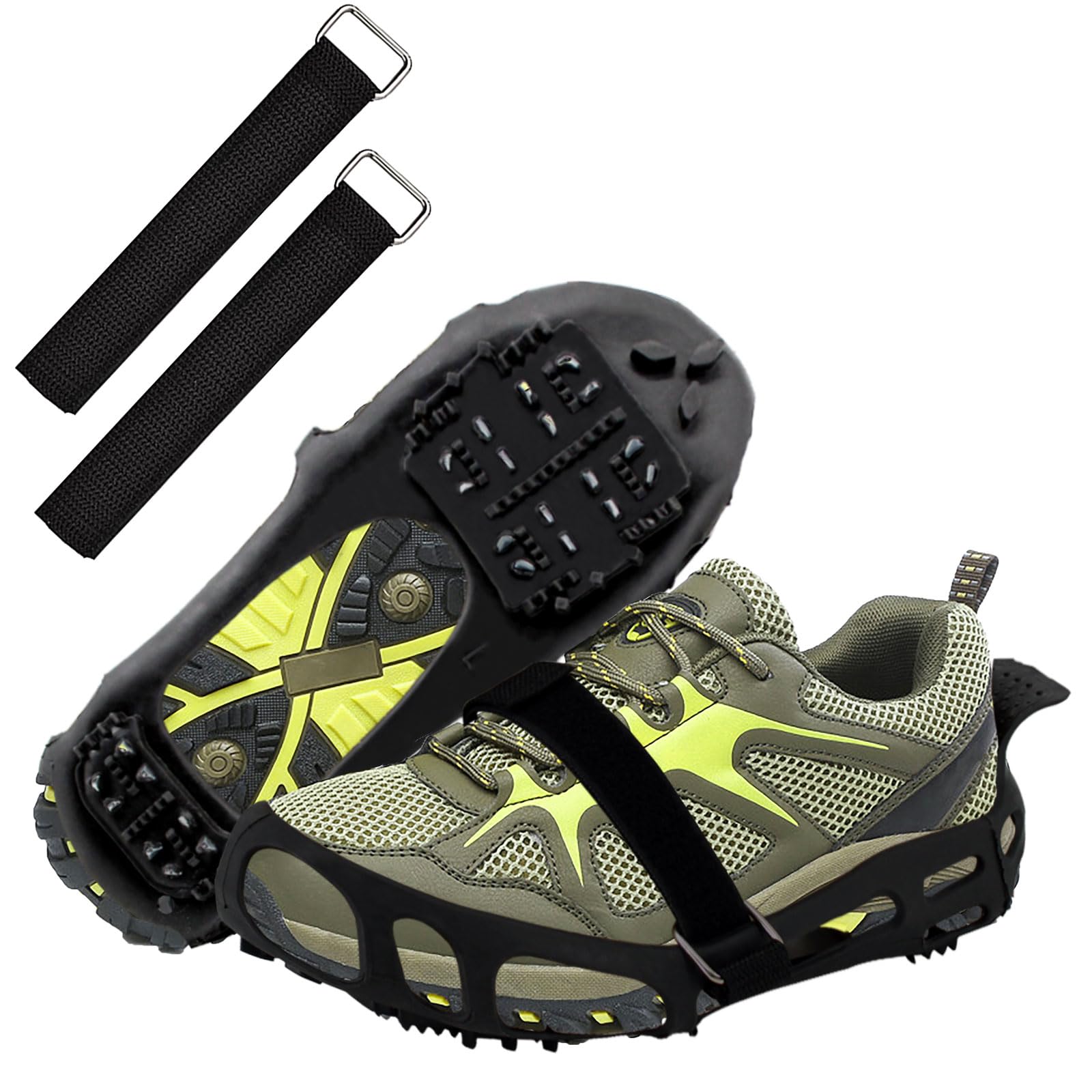 Non-Slip Ice Cleats for Shoes & Boots - Traction Crampons for Men, Women & Kids - Winter Hiking, Climbing, Walking & Fishing - Rubber Stainless Steel Spikes for Snow & Ice - Perfect for Outdoor Adventures & Slippery Conditions