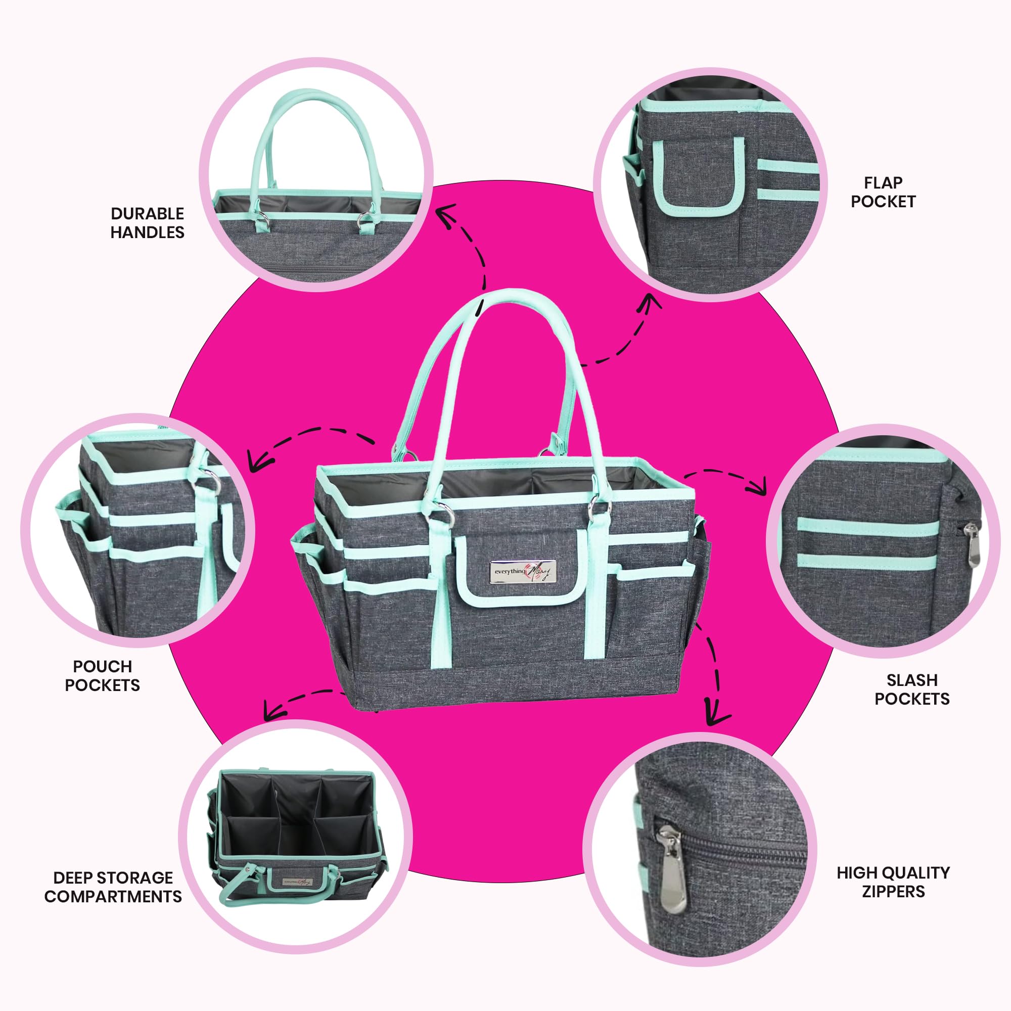 Everything Mary Deluxe Collapsible Storage Organizer with Handles - Multi-Purpose Foldable Tote for Diapers, Toys, Office Supplies & Home Organization | Perfect for Nursery, Travel, Craft Room & Daily Essentials