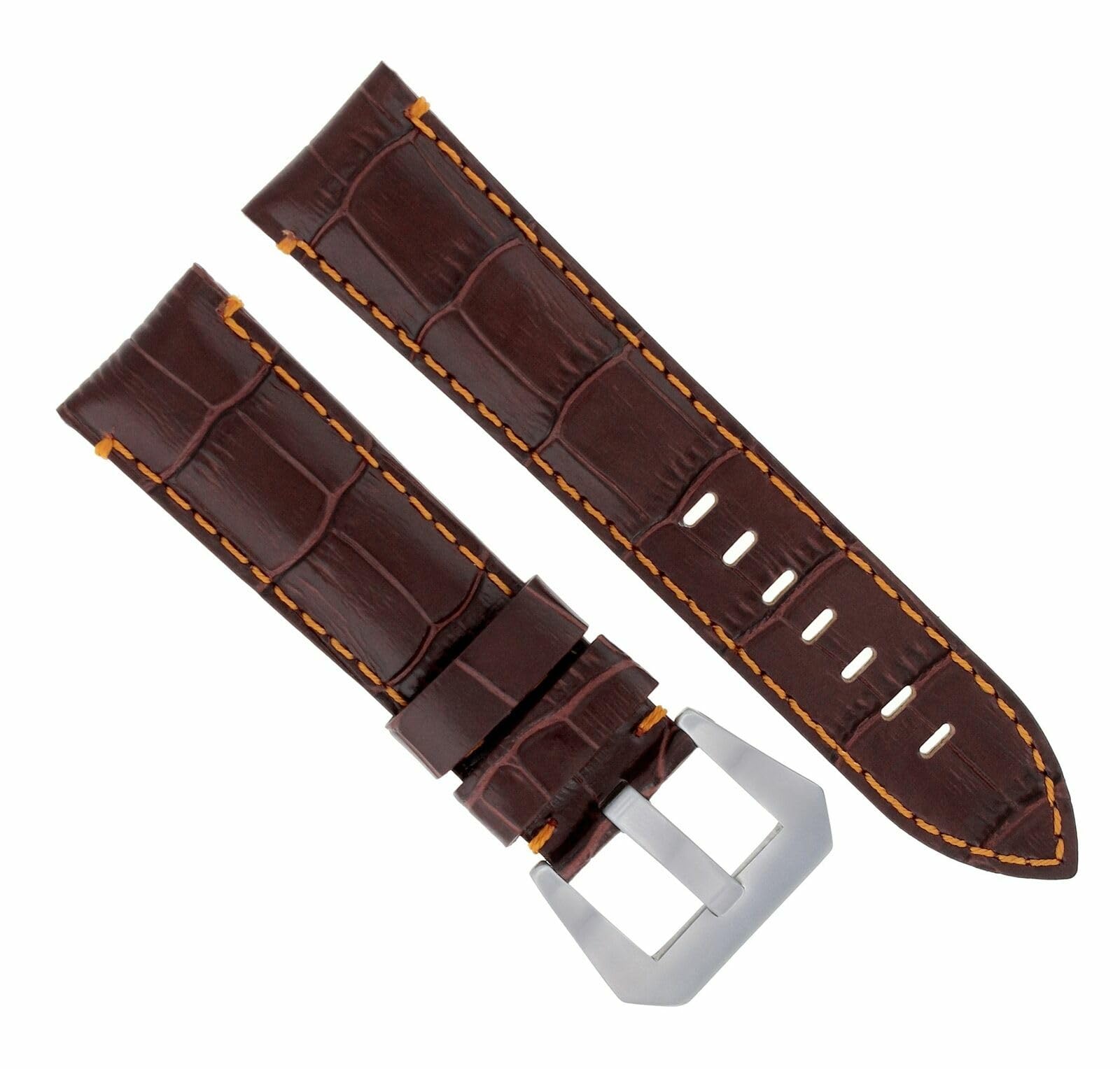 24mm Genuine Leather Watch Band Strap for Montblanc - Premium Brown Leather with Orange Stitching | Replacement Watch Strap for Dress Watches, Business & Formal Occasions