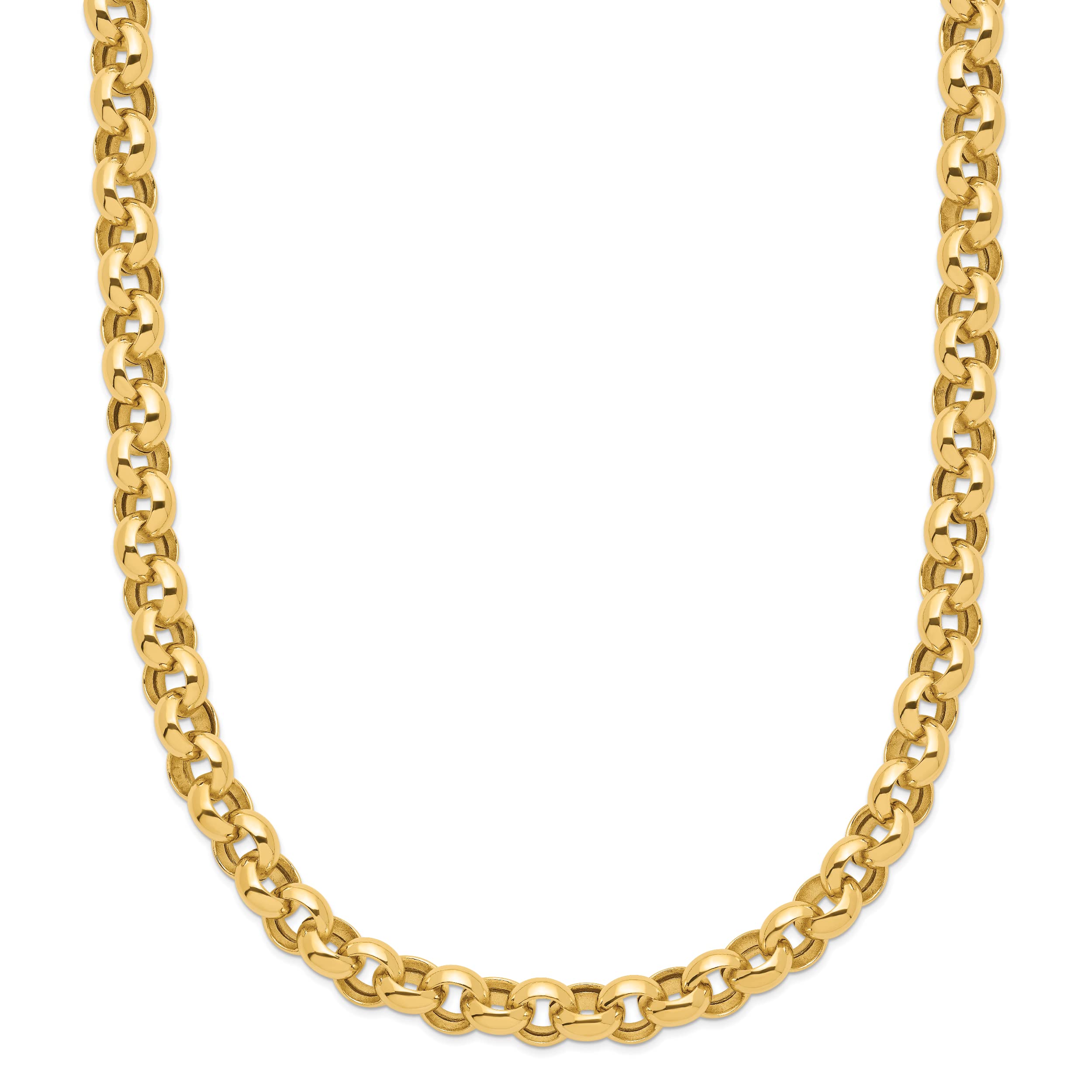 14K Yellow Gold 7mm Polished Fancy Rolo Link Chain Necklace, Bracelet & Anklet - 18 Inch | Elegant Jewelry for Women, Perfect for Weddings, Parties & Everyday Wear