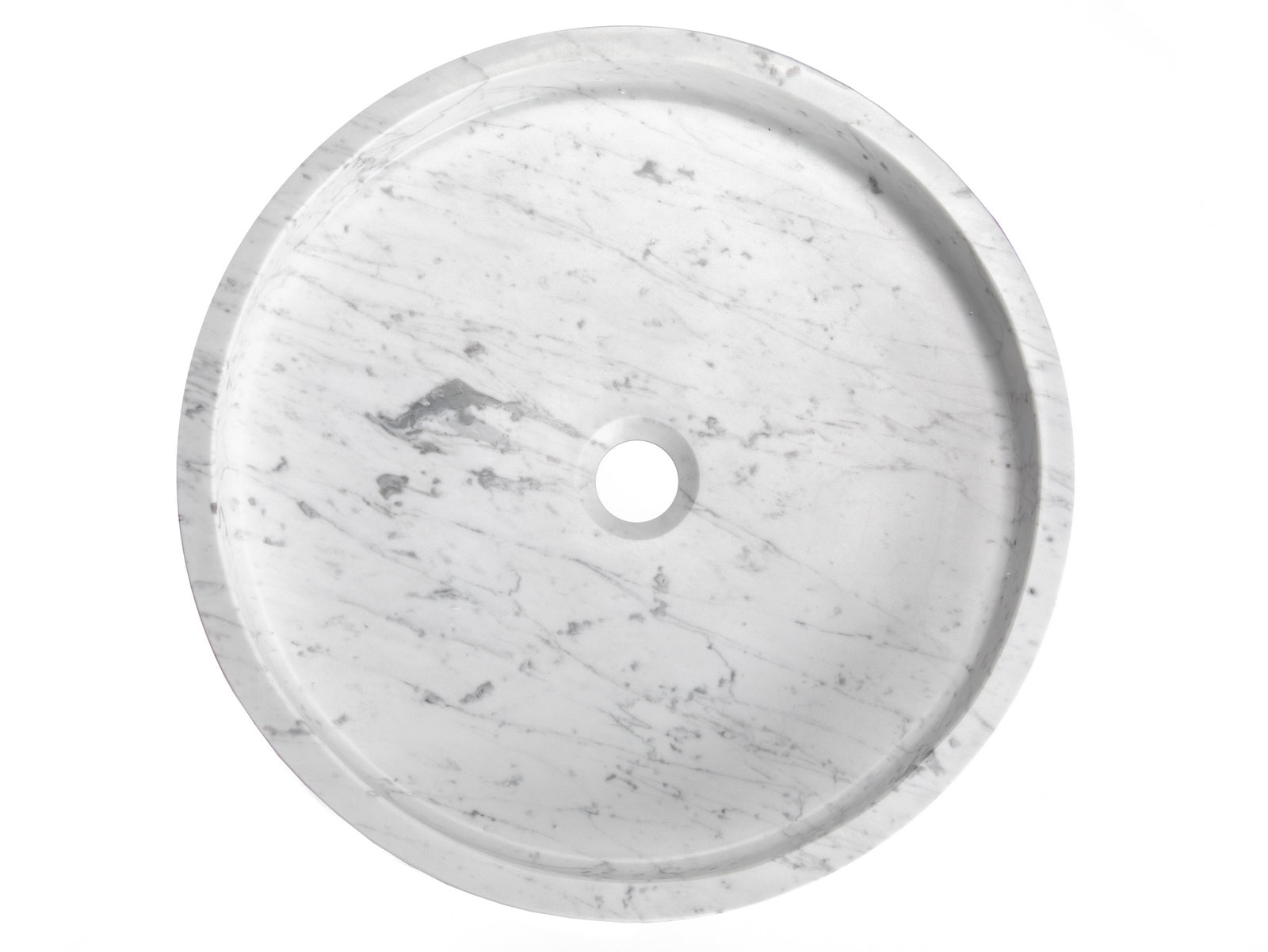 White Carrara Marble Low Round Vessel Sink - Modern Bathroom Vanity Sink for Powder Rooms & Master Baths