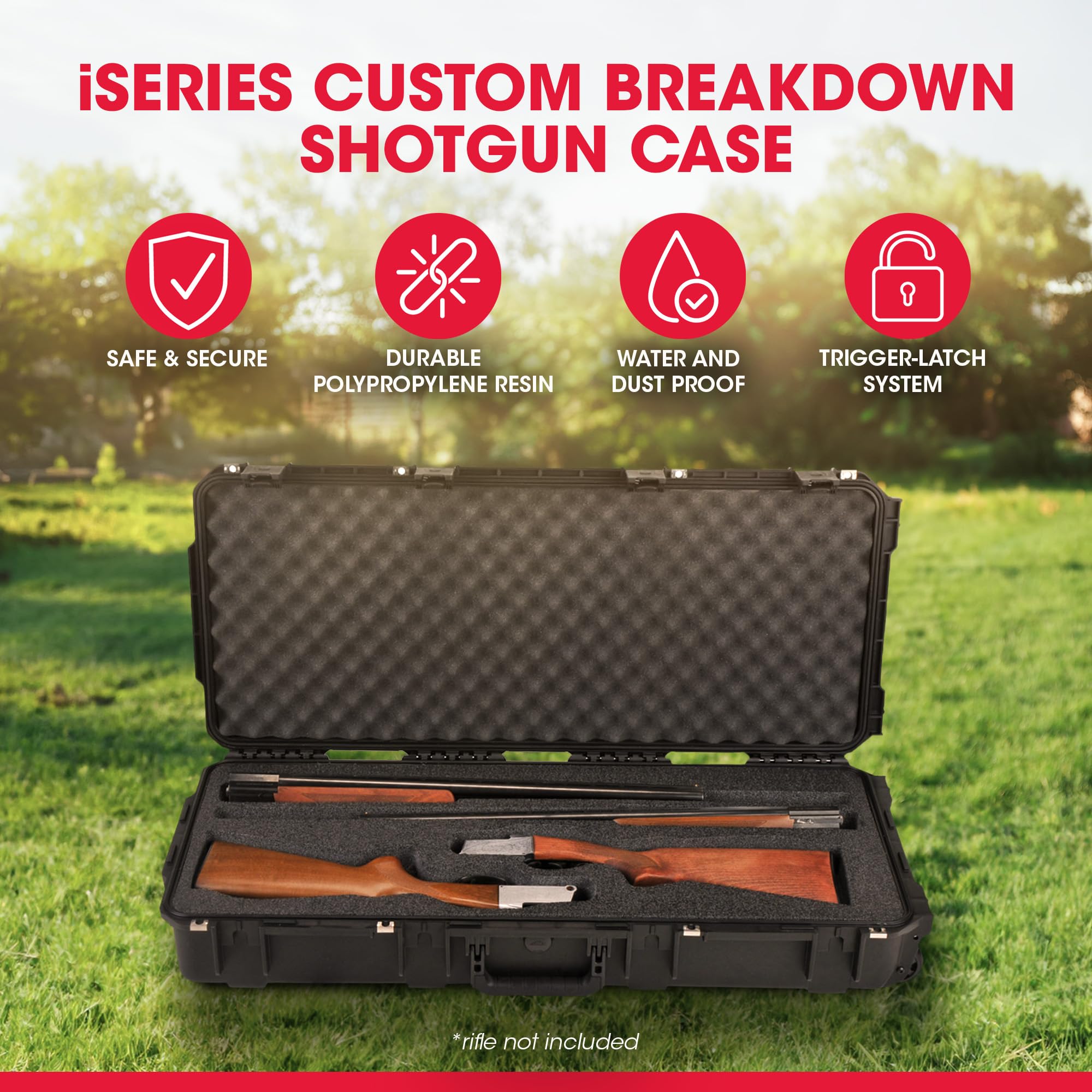 SKB iSeries 3I-3614-CBD Waterproof Rolling Shotgun Case - Heavy Duty Hard Shell with Wheels & Trigger Latches for Firearm Transport - Ideal for Hunting, Shooting Range & Air Travel Protection (Black)