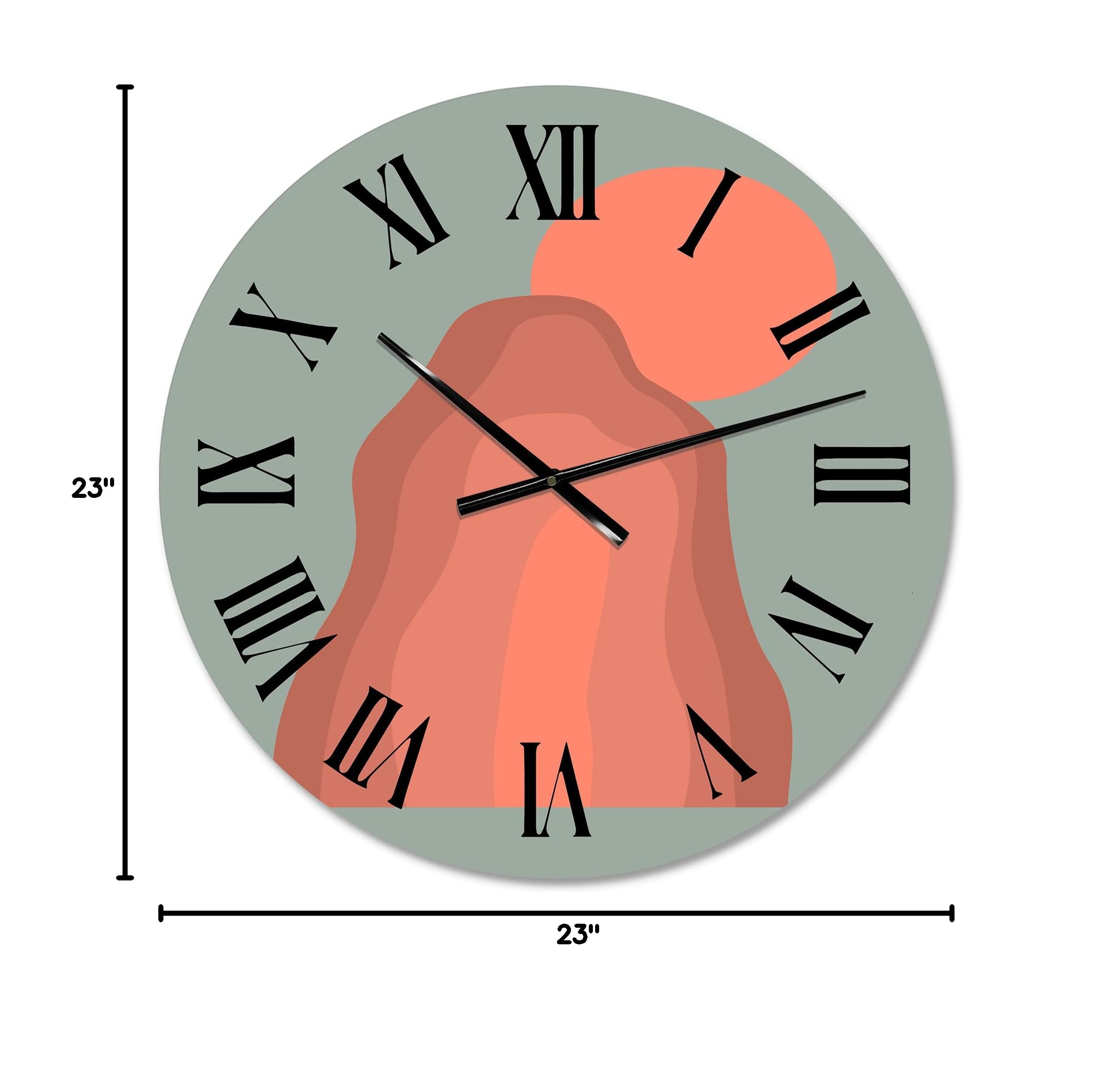 Pink Sunset Mountain Landscape Modern Wall Clock - Large Abstract Fractal Design for Bedroom, Living Room & Office Decor | Silent Non-Ticking Battery Operated Wall Art
