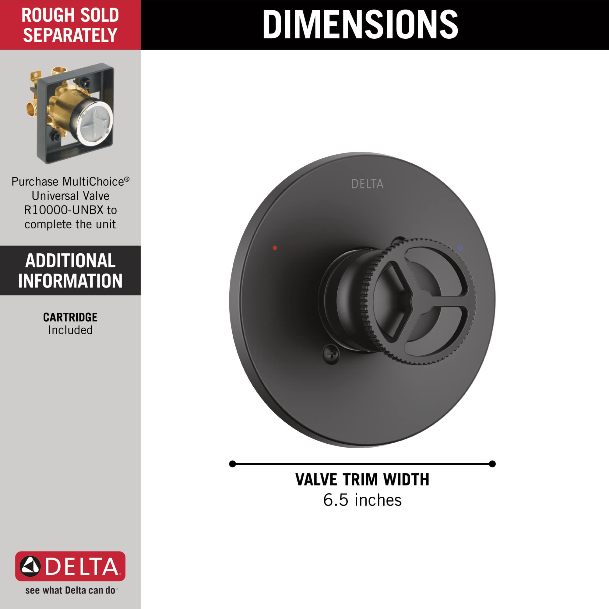 Delta Trinsic Matte Black Shower Valve Trim Kit - T14058-BL - Replacement Handle for Black Shower Systems & Faucets - Modern Bathroom Upgrade (Valve Not Included) - Perfect for Home Renovation & Spa-Like Shower Experience