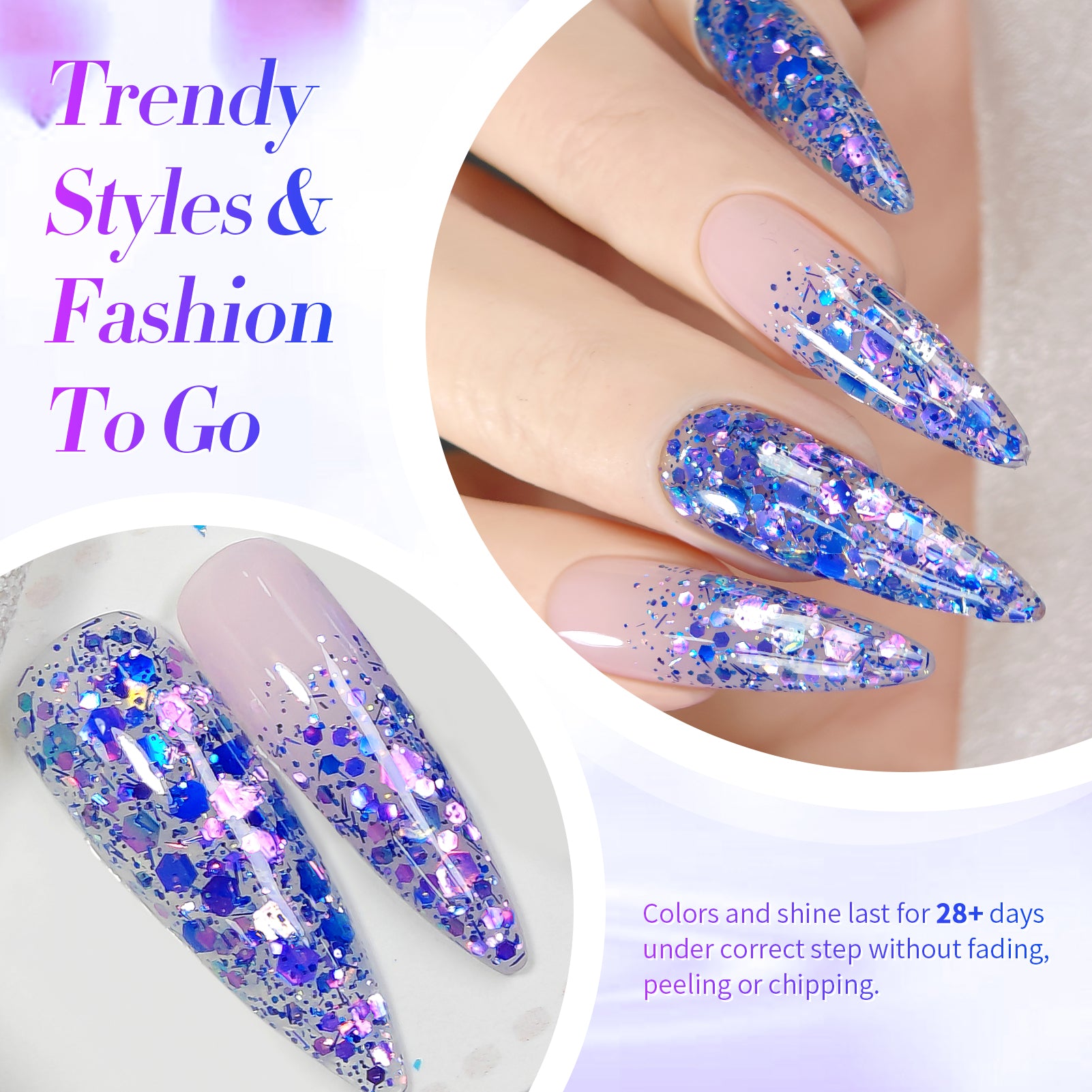 Purple Glitter Gel Nail Polish with Sequins - 15ml Crape Myrtle Shade SG12 for Professional Salon & DIY Manicure at Home