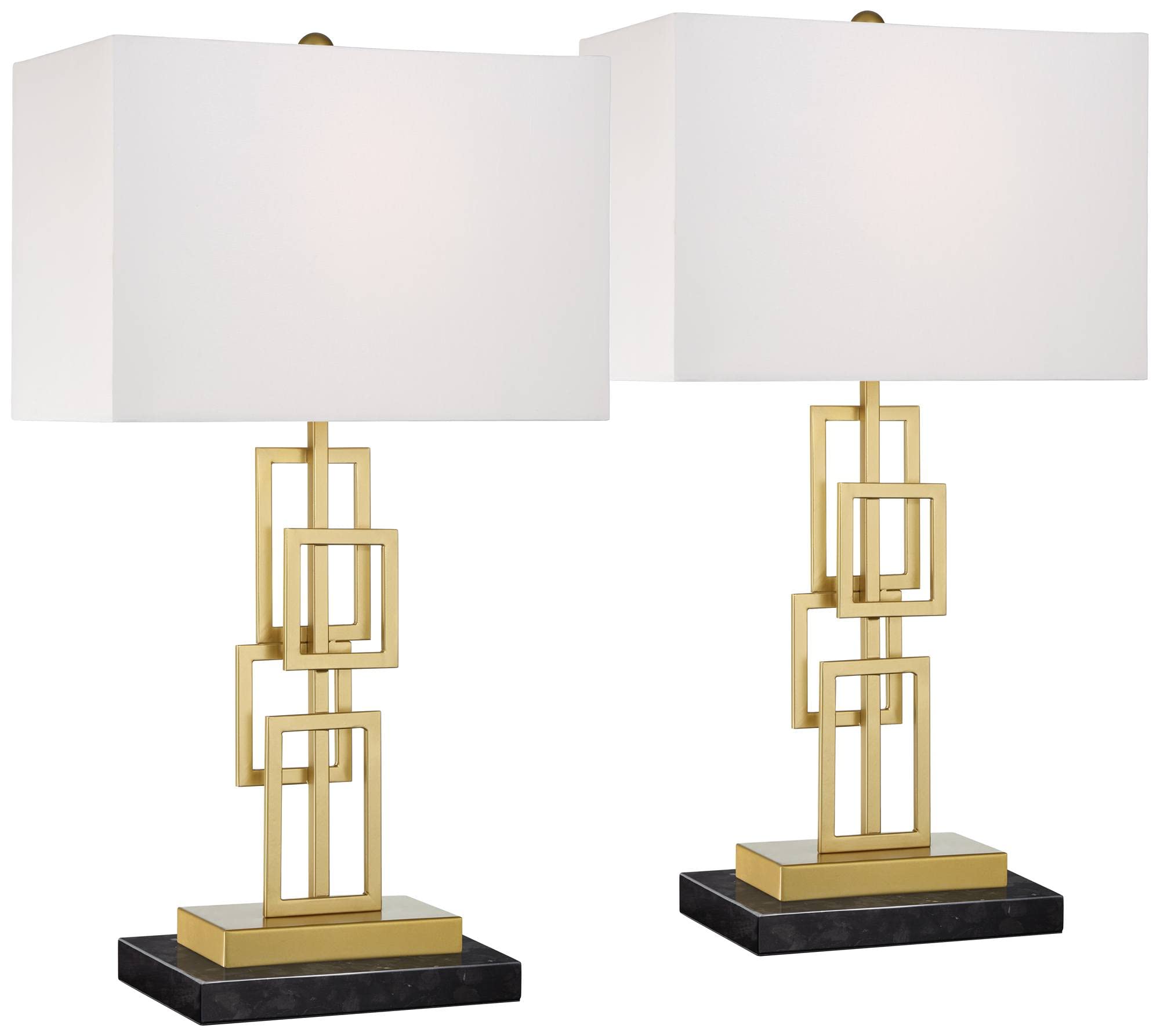 360 Lighting Gale Mid Century Modern Table Lamps - Set of 2 with Black Marble Base & Brushed Gold Rectangular Shade, 26