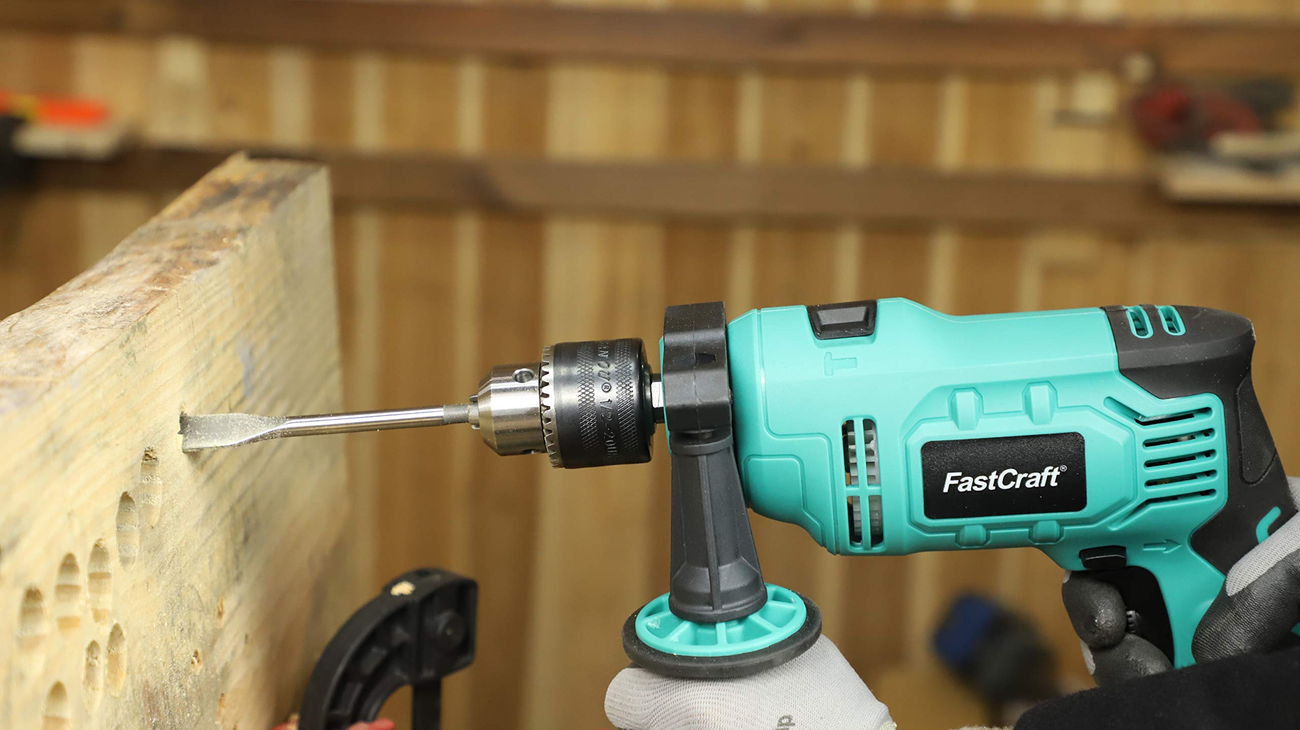 FastCraft Hammer Drill 104pc Bits Set - 9A Peak Power 1/2-inch Chuck Impact Drill Driver (0-2800RPM, Dual Switch) for Professional & Industrial Use - Perfect for Masonry, Metal, Wood & Concrete Drilling