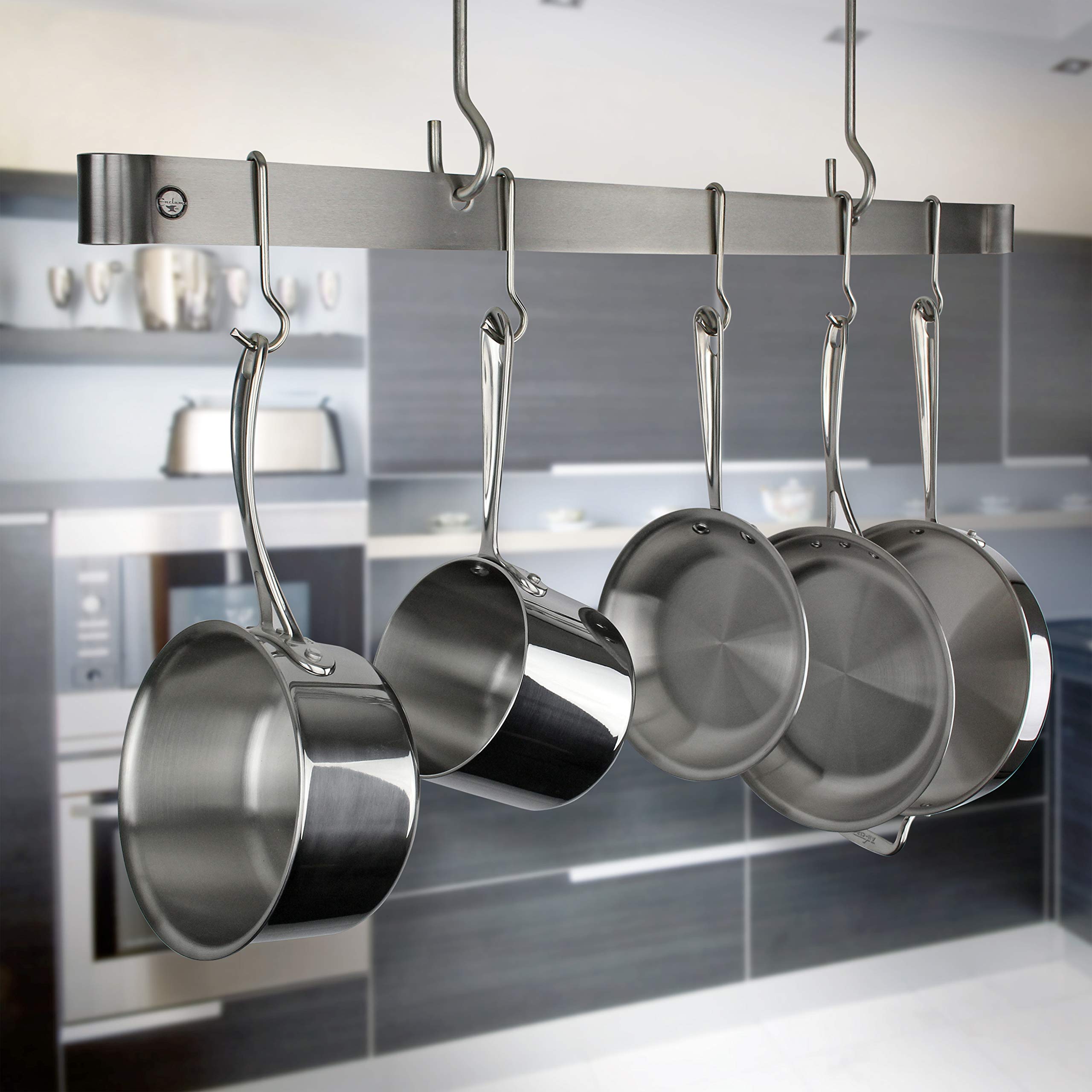 Enclume PR18-60 SS Premier 60-Inch Stainless Steel Ceiling Bar - Heavy Duty Pot Rack for Kitchen Organization & Storage