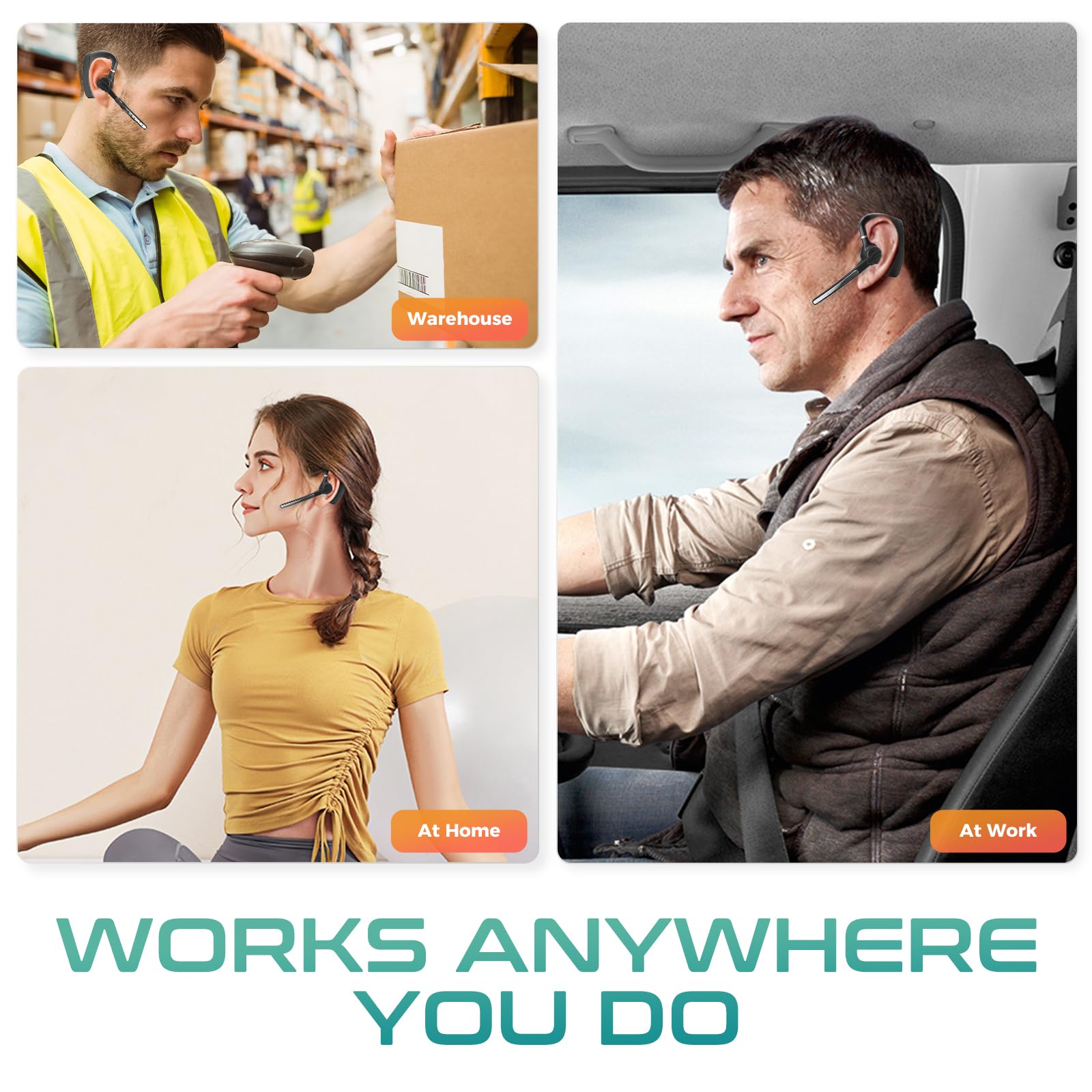 Wireless Bluetooth Headset with USB Dongle & Noise Cancelling Mic - Over-Ear Headphones for PC, Phone, Zoom Meetings, Work from Home, Truck Drivers | Perfect for Remote Work, Online Classes & Long-Haul Driving