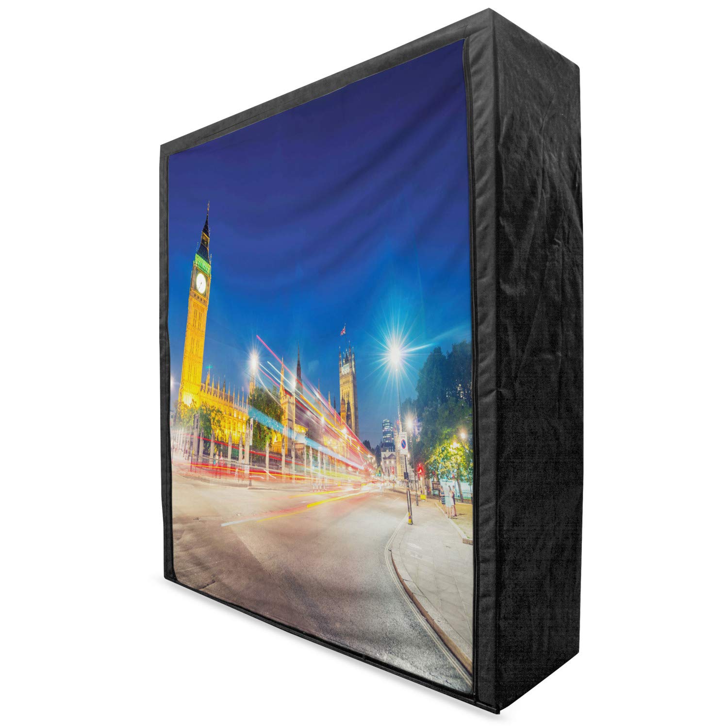 Ambesonne Urban Portable Fabric Wardrobe with Shelves - Big Ben & Westminster Palace Night View London England - 59