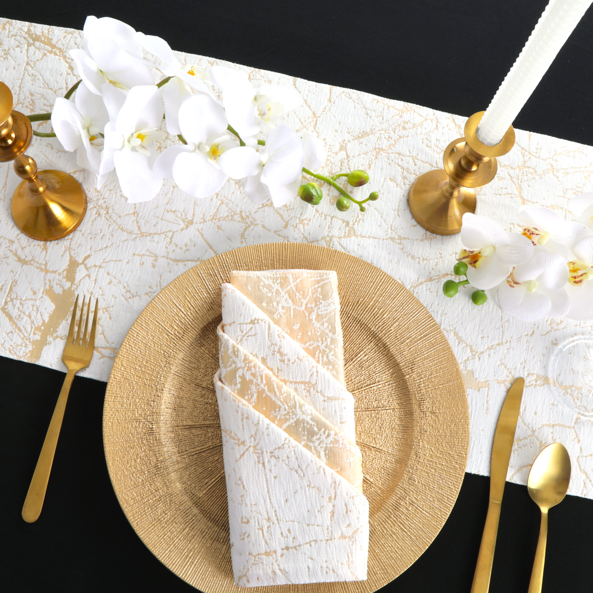Elegant Marble Reversible Jacquard Table Runner with Gold Trim - Perfect for Dining Tables, Weddings, and Holiday Decorations