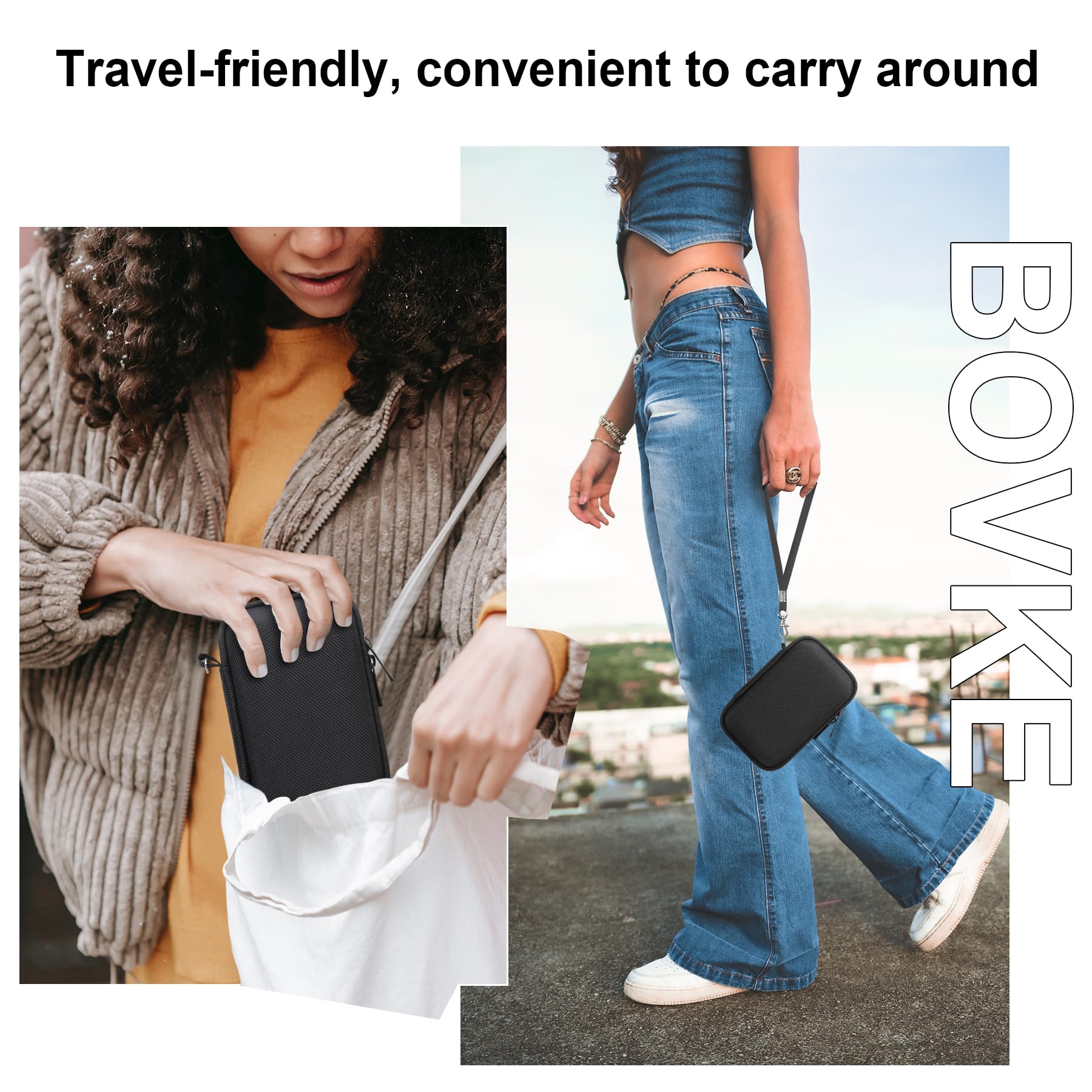 BOVKE Premium Carrying Case for Anker 3-in-1 Cube Charger 15W Max - Fast Charging Foldable Wireless Charger Organizer with Extra Storage Space for Adapter & Cables (Black) - Perfect for Travel, Office & Home Use