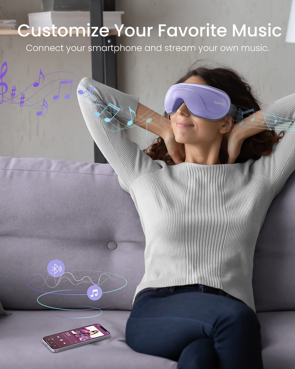 RENPHO Eye Massager with Heat - Purple & Black Eye Relaxation Device for Stress Relief, Headache & Sleep Aid - Perfect for Home, Office & Travel Use