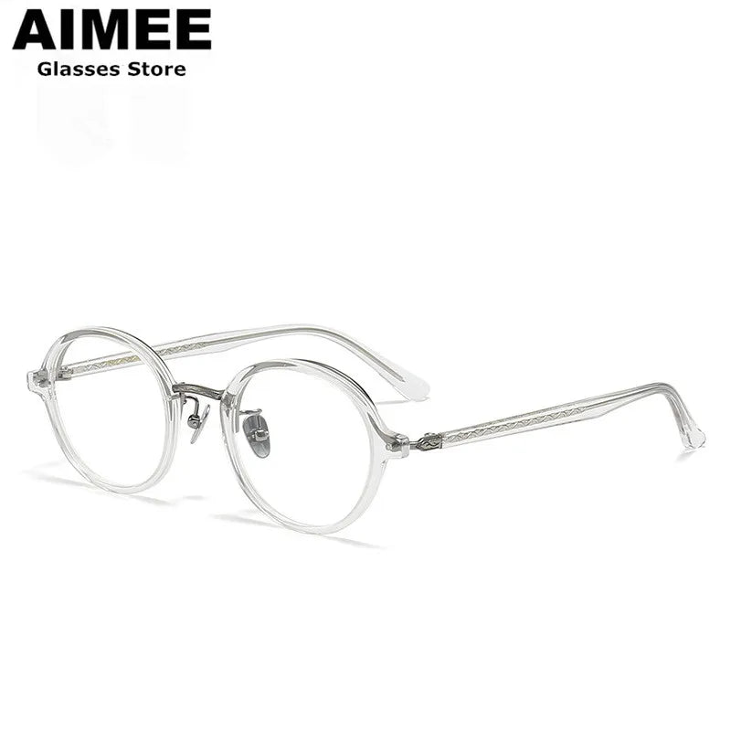 Aimee Women's Full Rim Round Titanium Acetate Eyeglasses Frame 19646 | Lightweight & Durable Glasses for Reading, Work & Fashion | Perfect for Office, Driving & Everyday Use