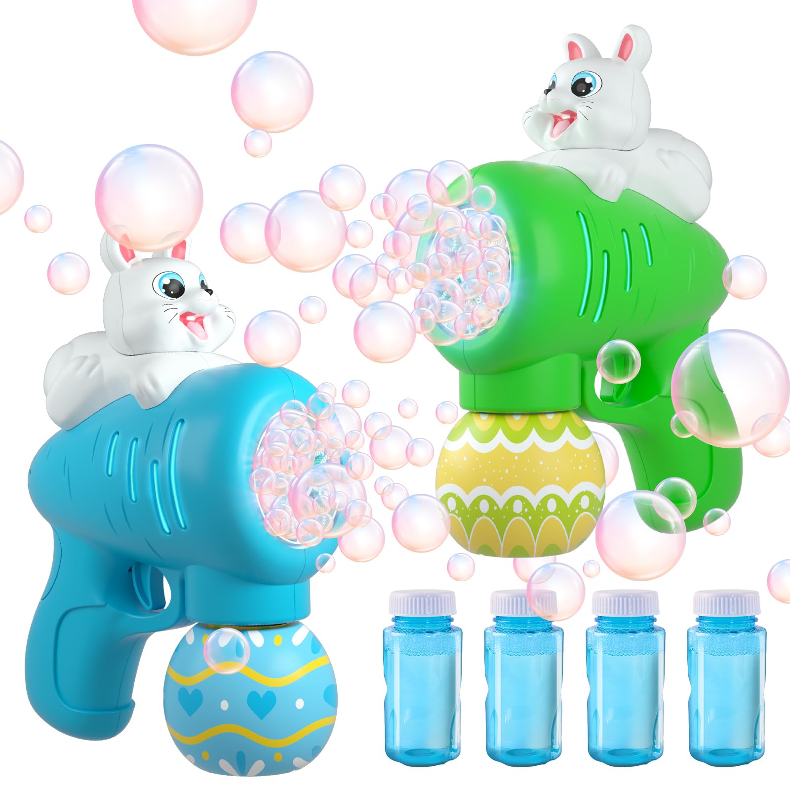 Easter Bubble Gun for Kids - Bunny Bubble Machine Toy with 2 Pack, Fun Easter Party Favors & Basket Stuffers for Toddlers - Perfect for Outdoor Play, Birthday Gifts, and Easter Egg Hunt Activities
