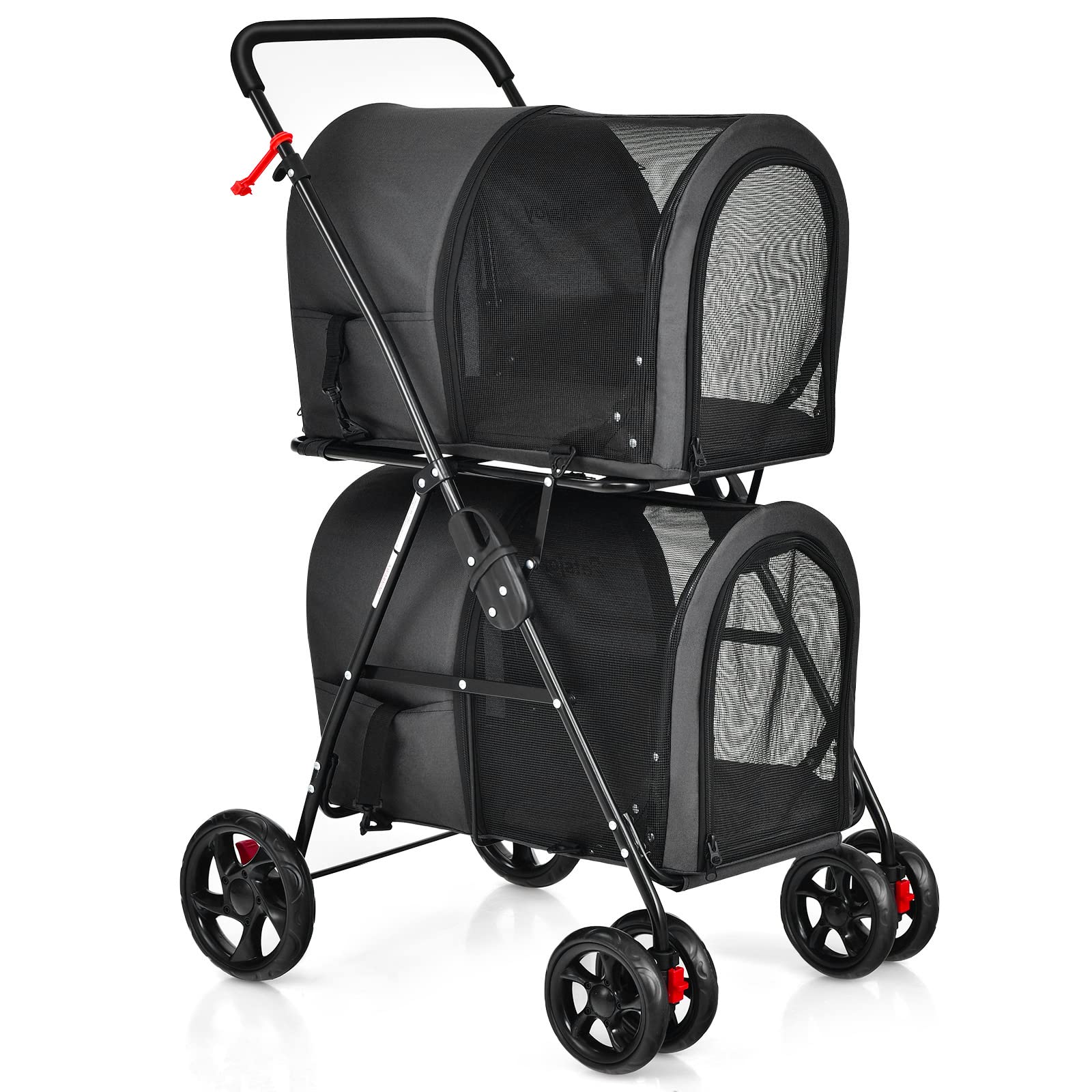 Giantex Double Pet Stroller for Small Medium Dogs & Cats - 2 Detachable Carrier Bags, Safety Belt, 4 Lockable Wheels - Folding Travel Carrier for Puppies & Kittens (Black) | Perfect for Park Walks, Vet Visits & Outdoor Adventures