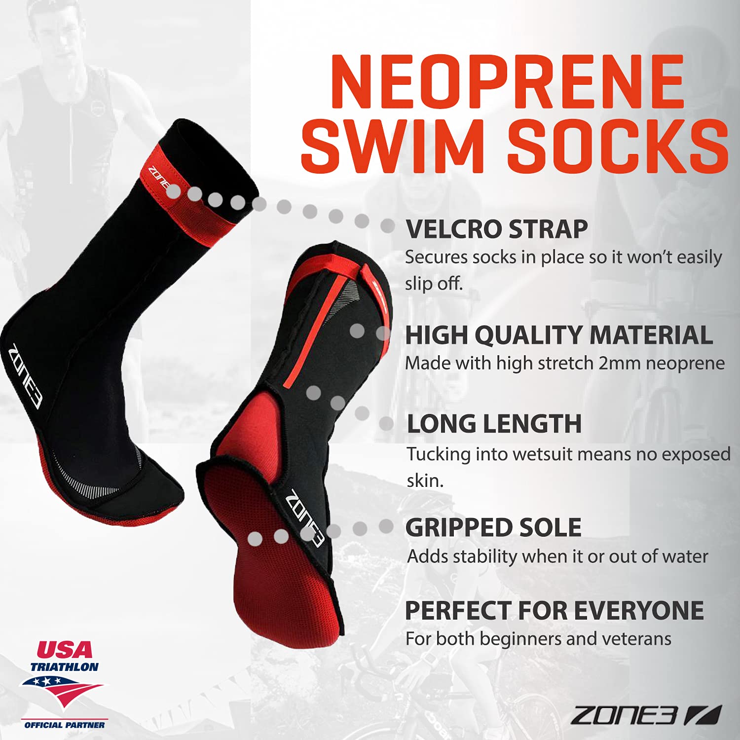 Zone3 Neoprene Swim Socks - Thermal Water Sports Socks for Swimming, Diving, Fishing, SUP & Surfing - Cold Water Protection for Beach, Pool & Outdoor Activities