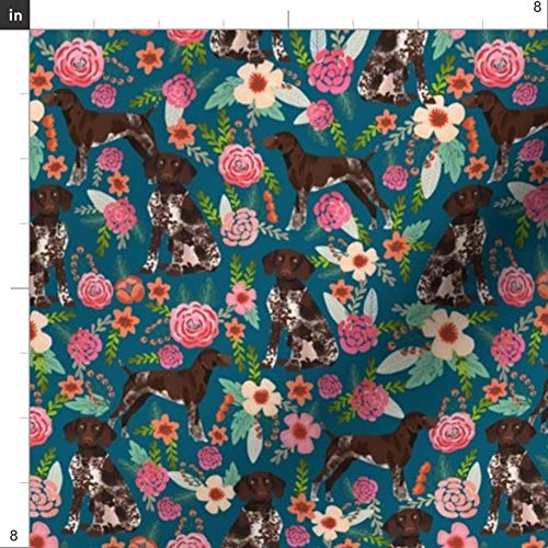 German Pointer Floral Dog Blue Floral Navy Pet Portrait Printed Minky Fabric - Fat Quarter for Sewing Baby Blankets, Quilt Backing & Plush Projects - Perfect for DIY Crafts, Nursery Decor & Pet Lovers Gifts